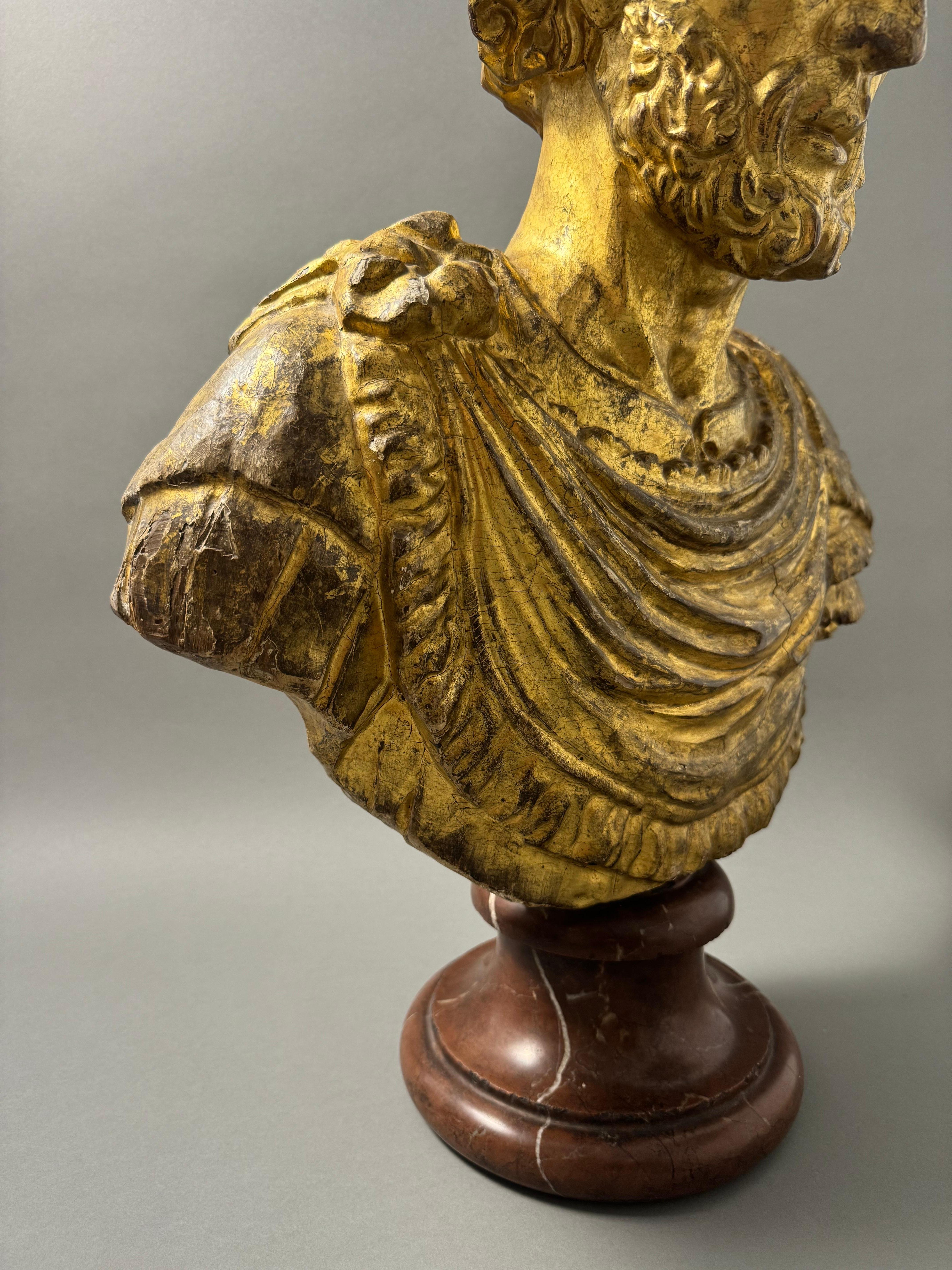 Busto ligneo dell'imperatore romano Marco Aurelio - seconda metà del XVII secolo For Sale 6