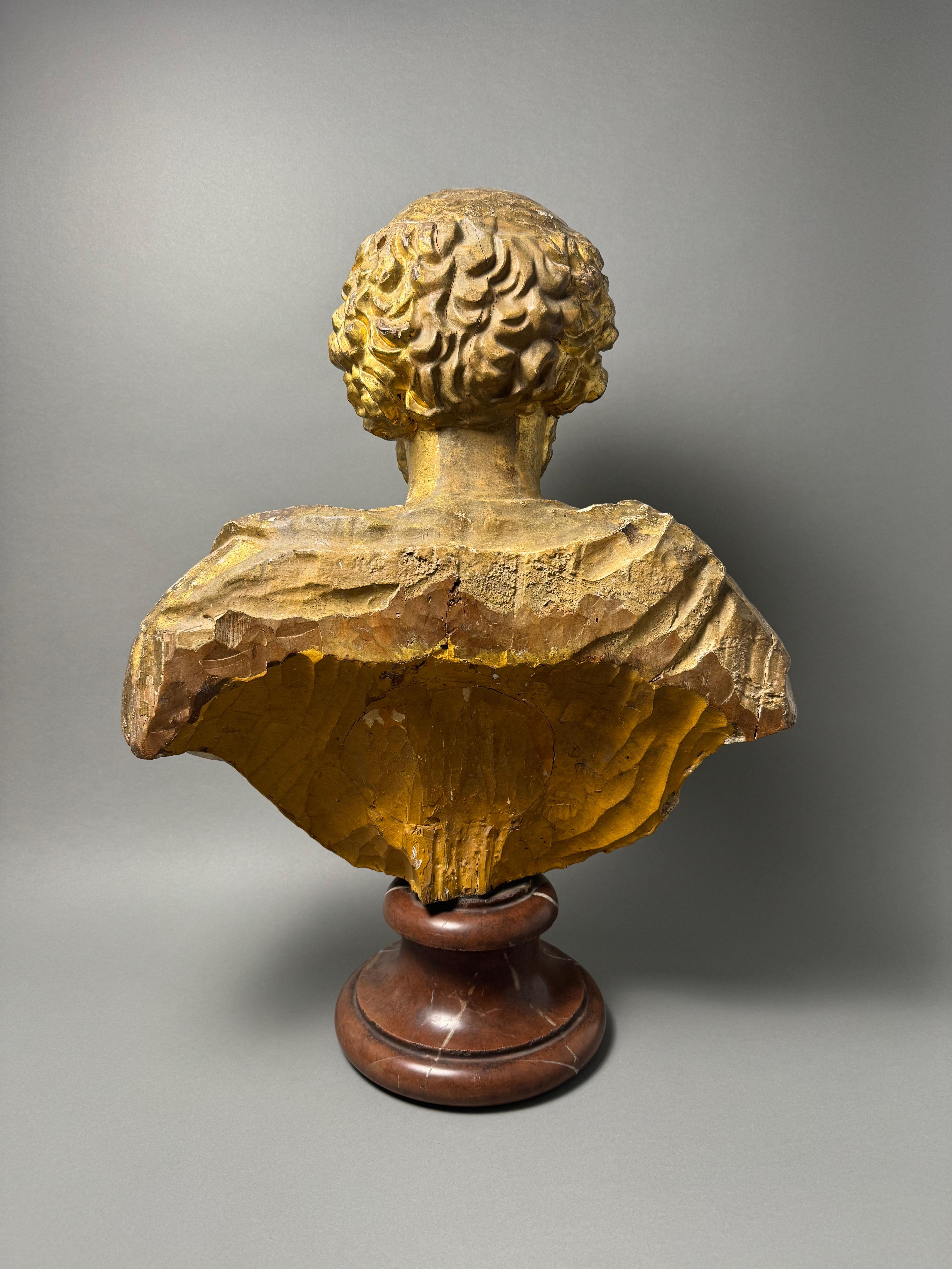 Busto ligneo dell'imperatore romano Marco Aurelio - seconda metà del XVII secolo For Sale 10