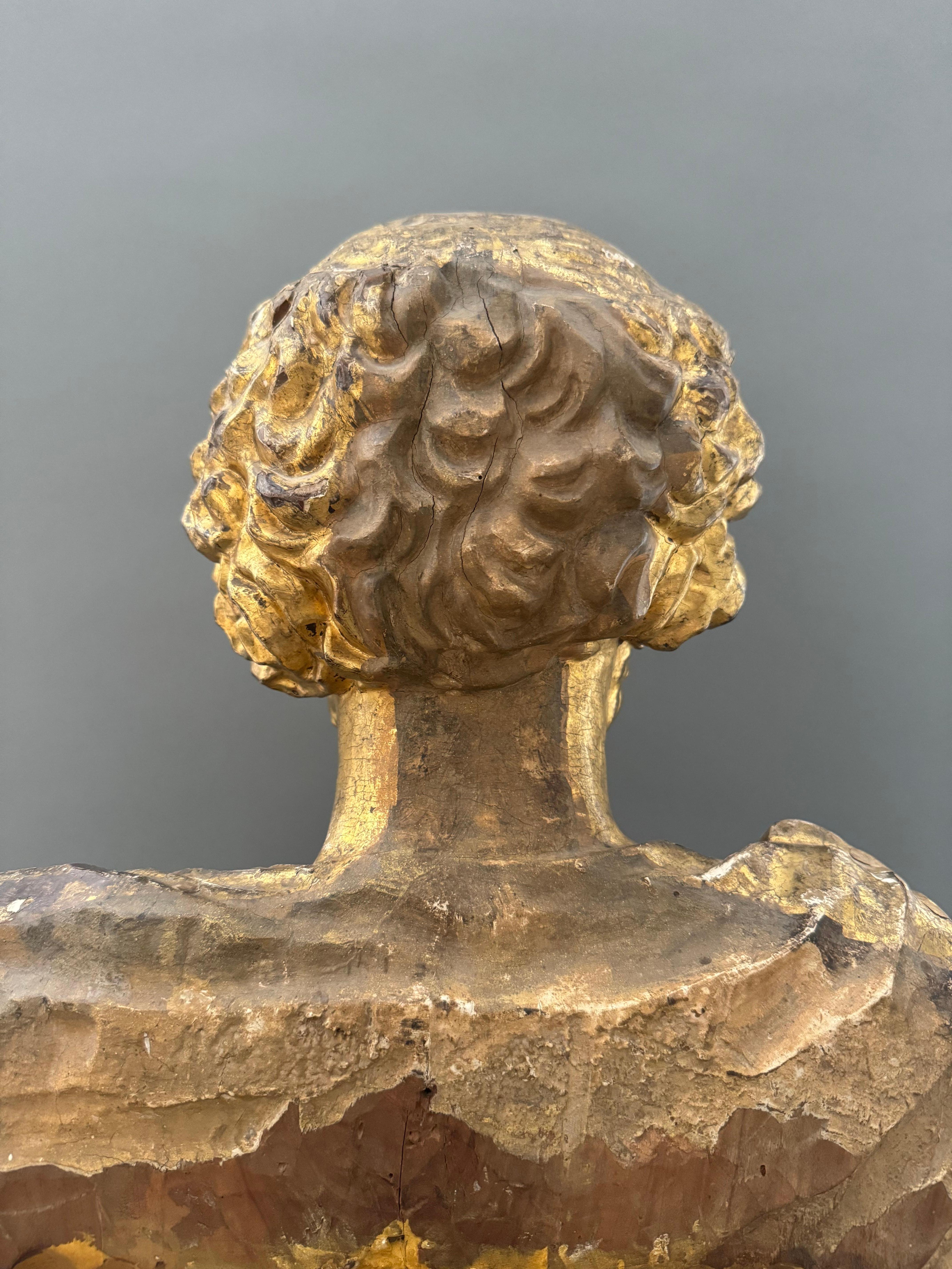 Busto ligneo dell'imperatore romano Marco Aurelio - seconda metà del XVII secolo For Sale 11