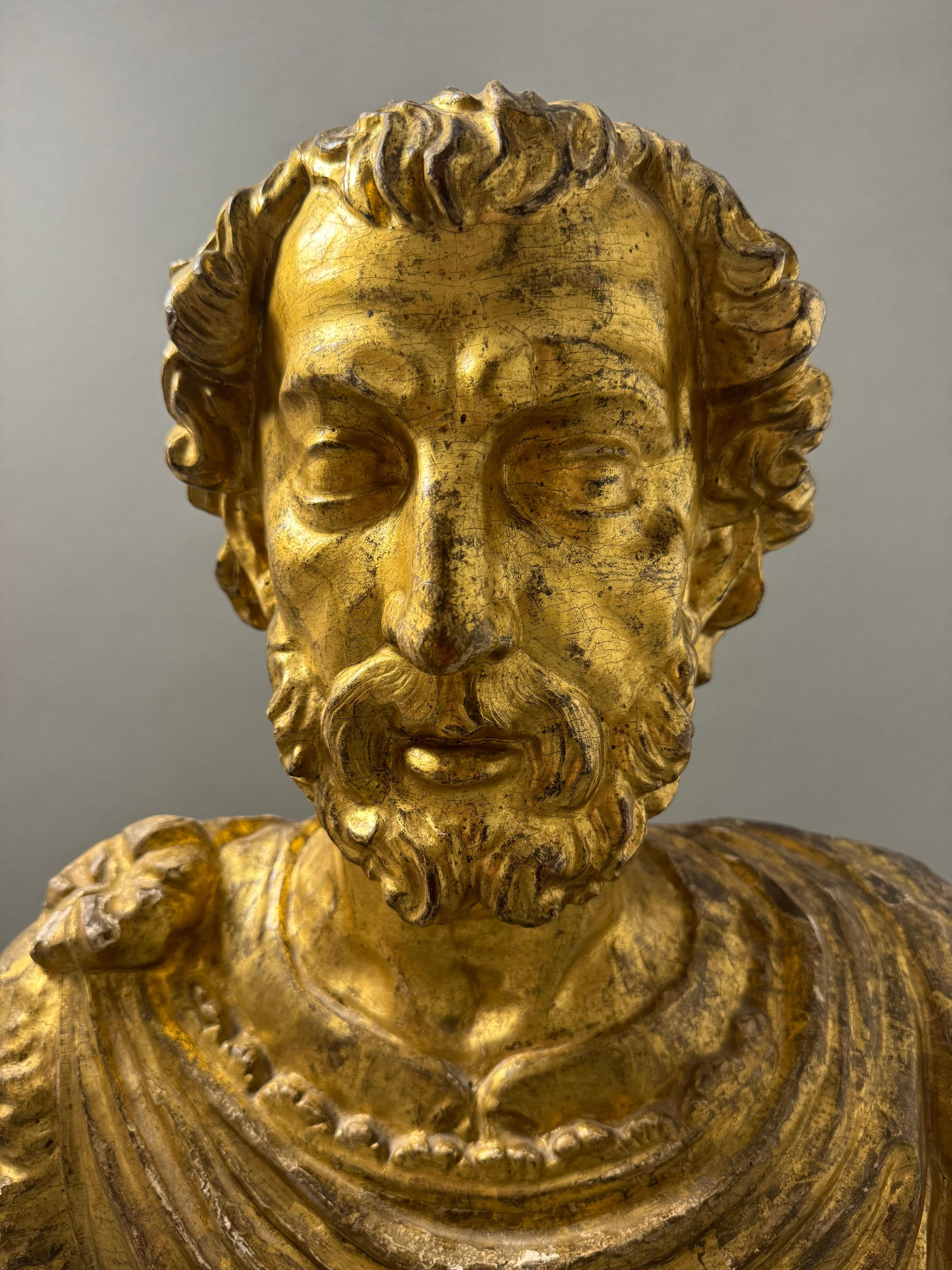 Italian Busto ligneo dell'imperatore romano Marco Aurelio - seconda metà del XVII secolo For Sale