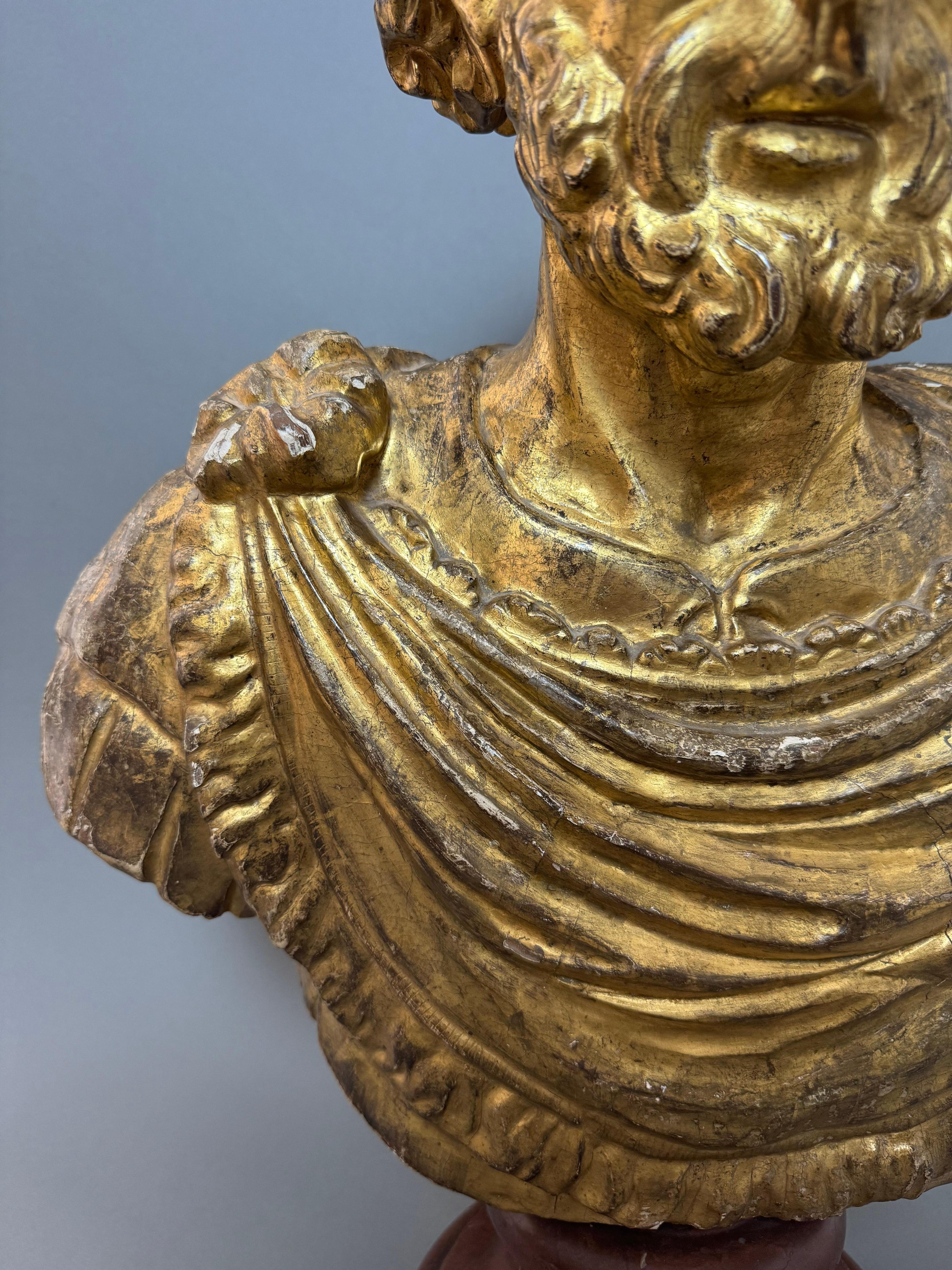 Busto ligneo dell'imperatore romano Marco Aurelio - seconda metà del XVII secolo For Sale 1