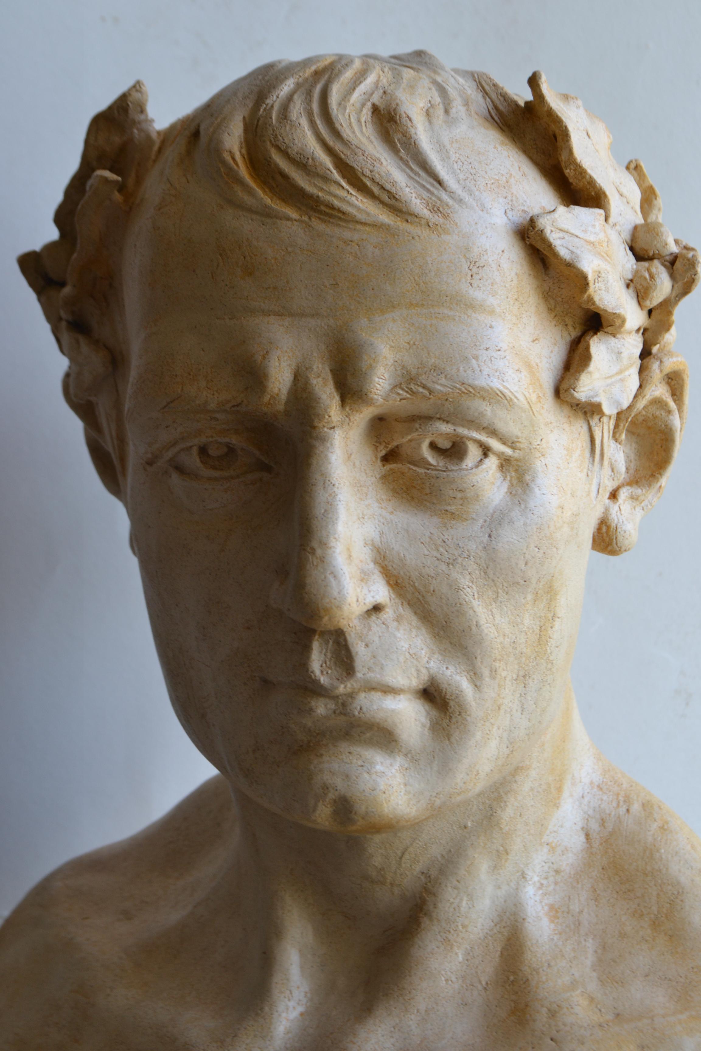 Contemporary Bust Napoleon Bonaparte -clear handmade ceramic- made in Italy For Sale