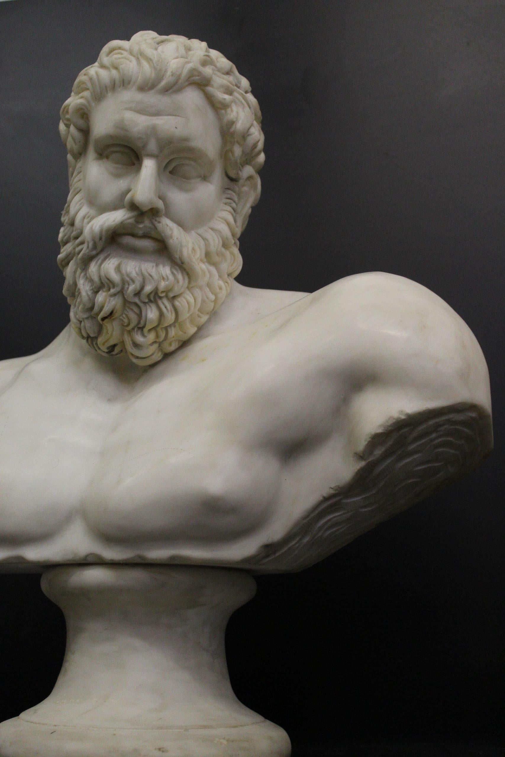 Carrara marble bust of Hercules, 20th century, Roman origin. Bust in Carrara marble, sculpture in marble