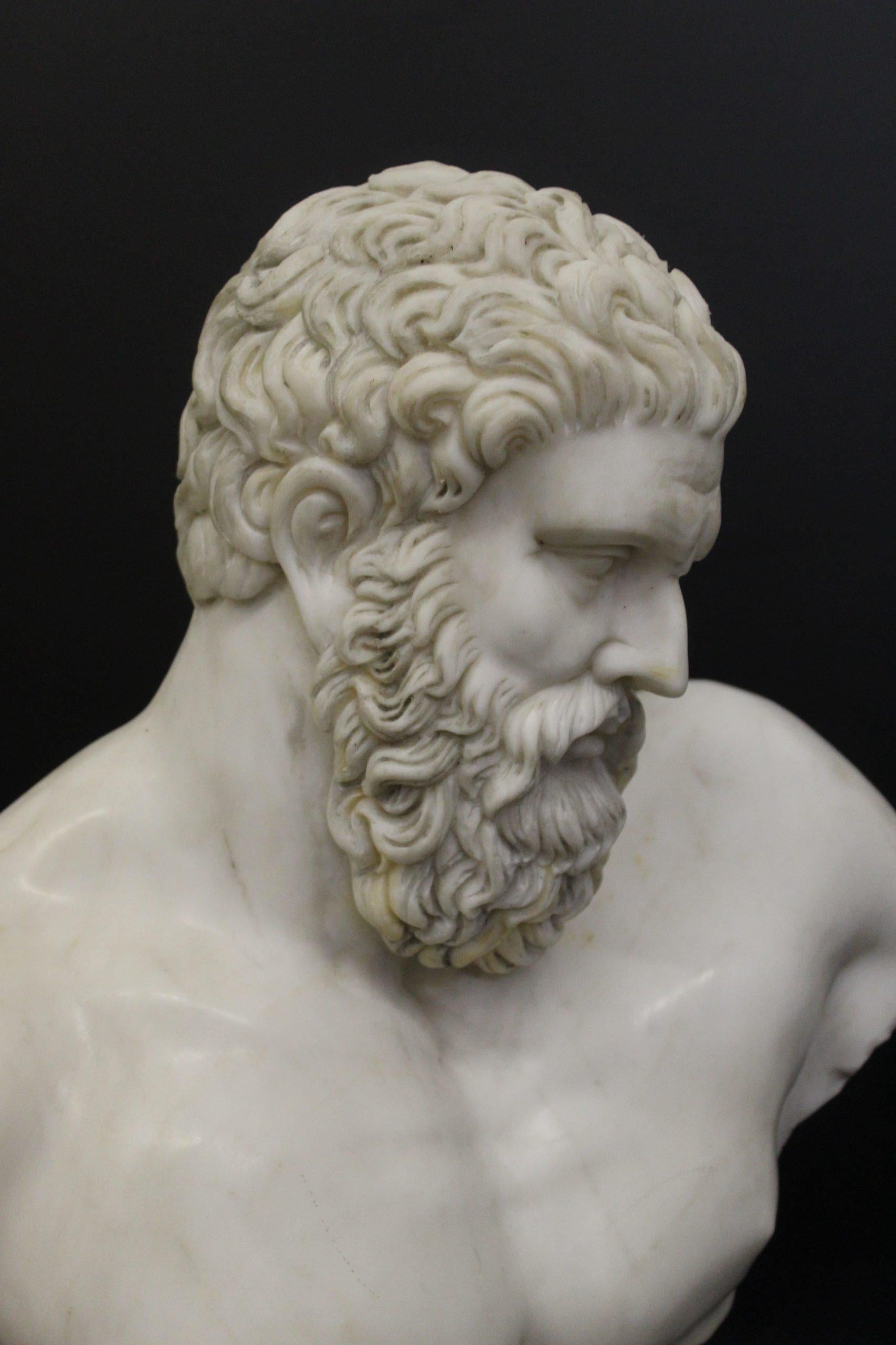 Italian Busto of Hercules in Carrara, Bust in Carrara marble, sculpture in marble For Sale