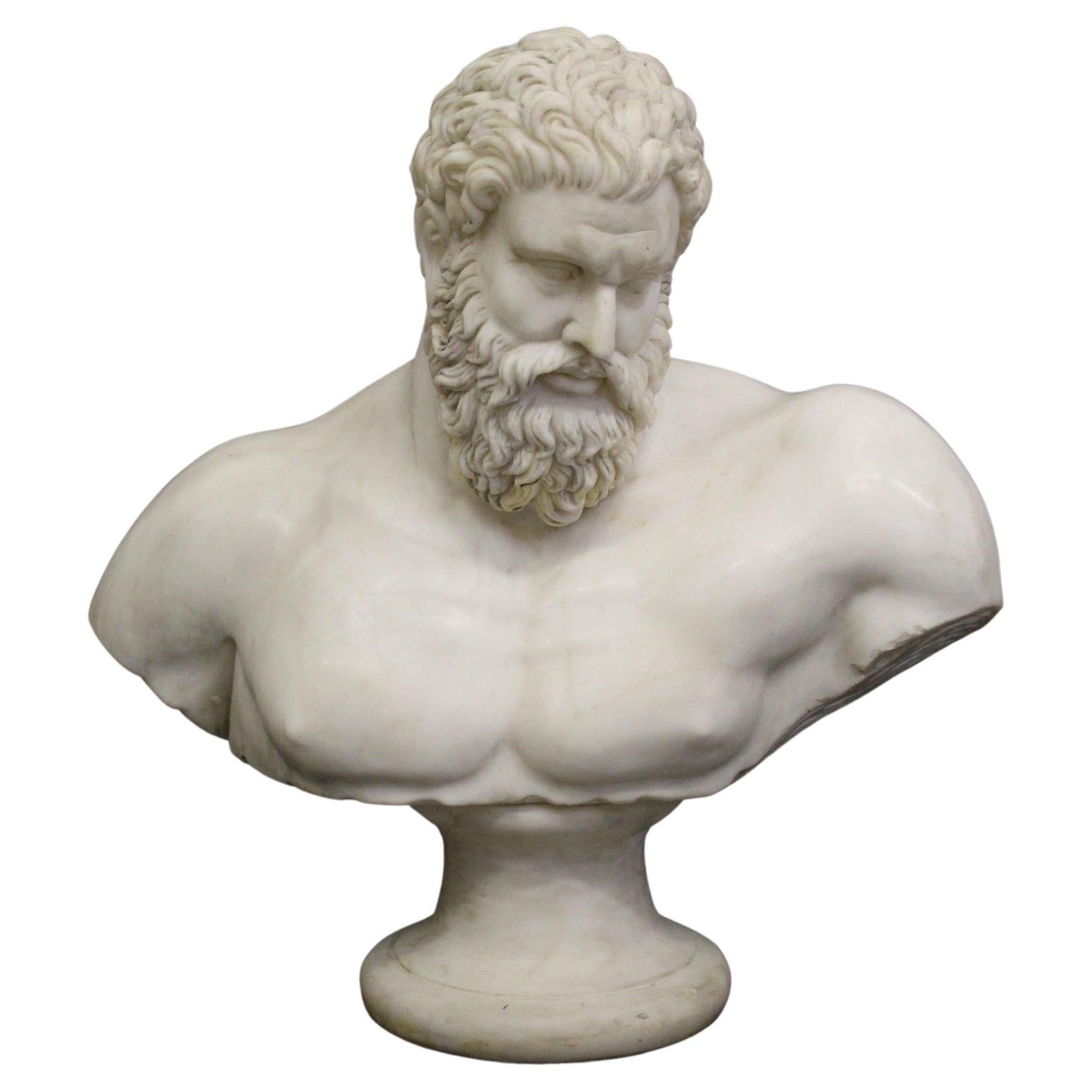 Busto of Hercules in Carrara, Bust in Carrara marble, sculpture in marble For Sale