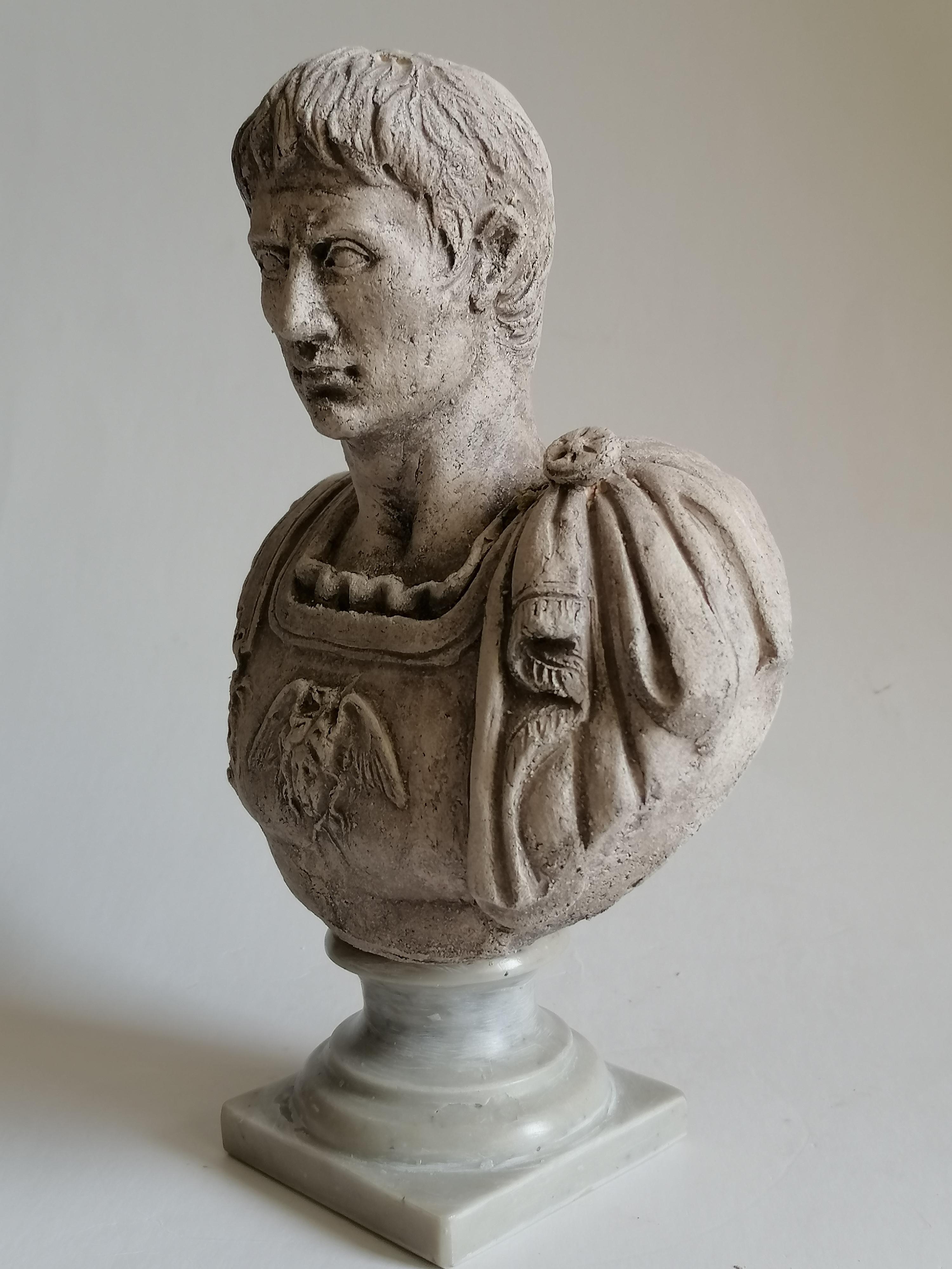 Classical Roman Octavian Augustus bust in clear handmade ceramic made in Italy For Sale