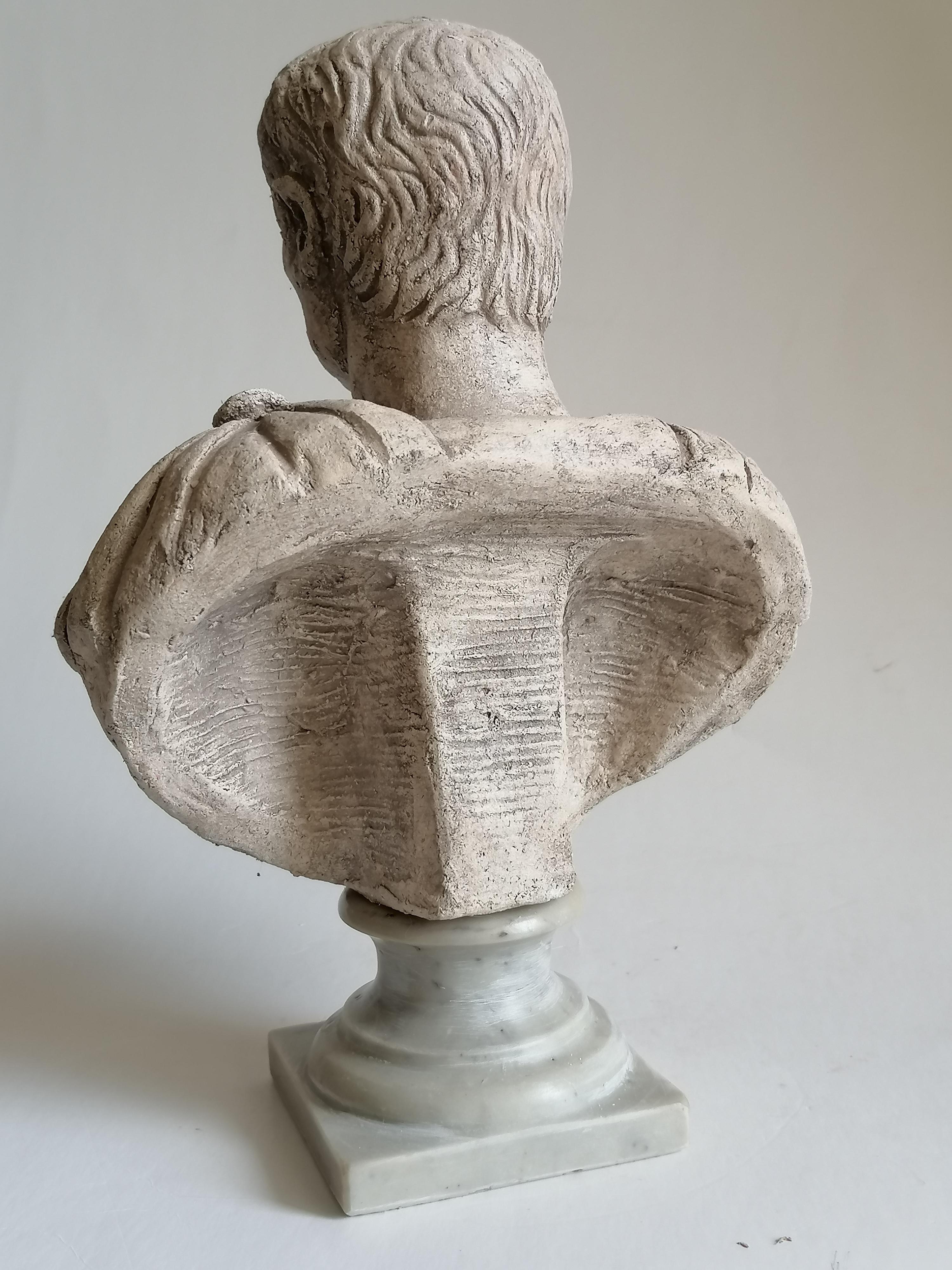 Italian Octavian Augustus bust in clear handmade ceramic made in Italy For Sale