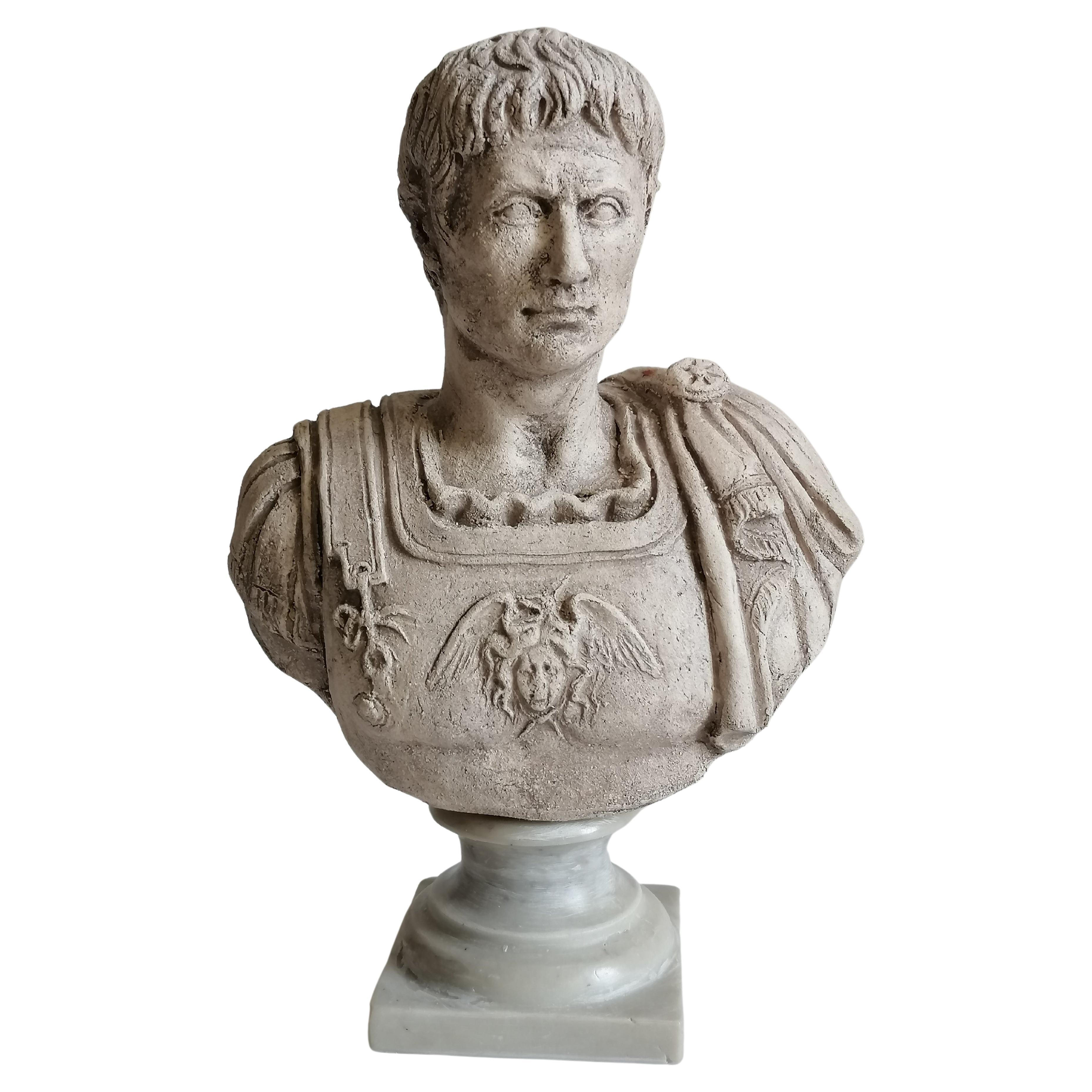 Octavian Augustus bust in clear handmade ceramic made in Italy For Sale