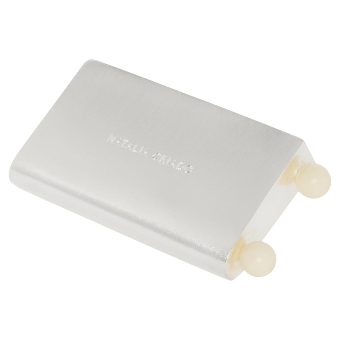 Busyness card holder White Sphere Brass Plated Silver designed by Natalia Criado For Sale