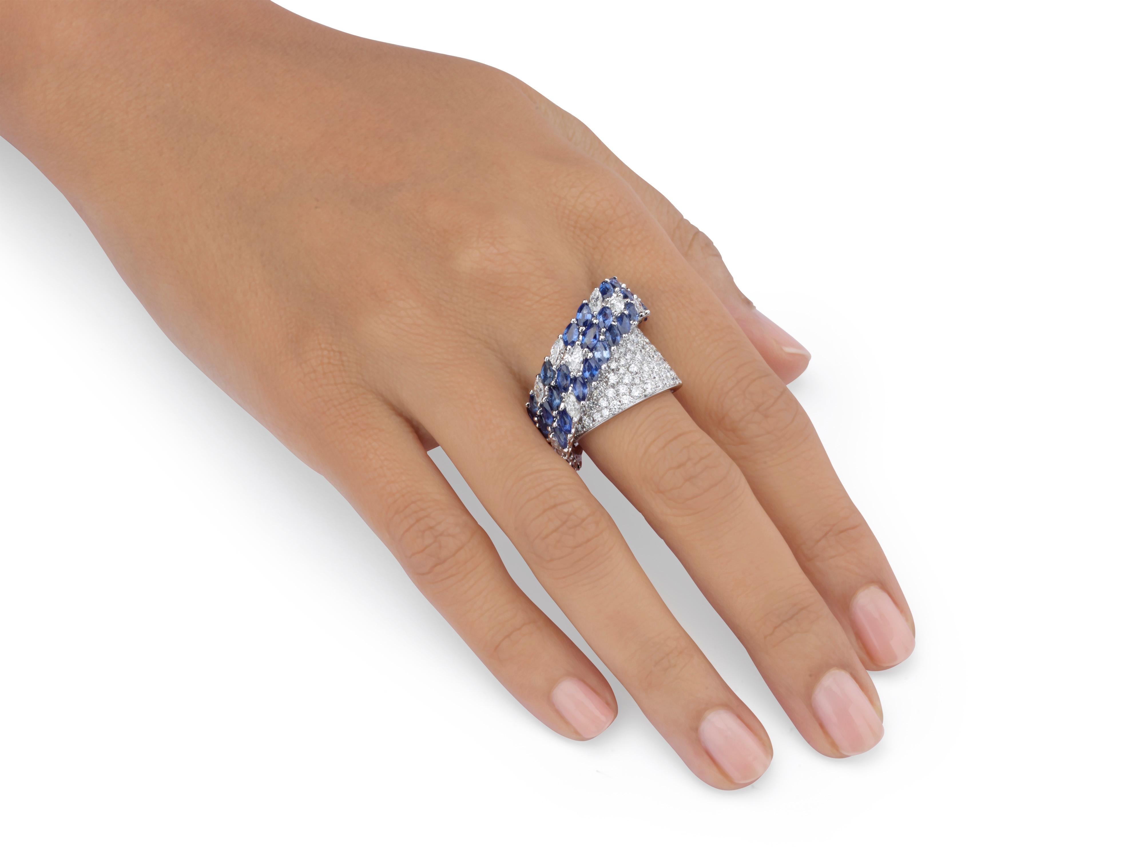 5.96 Carat Sapphire 3.06 Carat Diamond 18 Karat White Gold Cocktail Ring In New Condition In Hong Kong, Kowloon