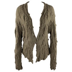 BUTAPANA Size M Olive Knitted Textured Wool Cardigan