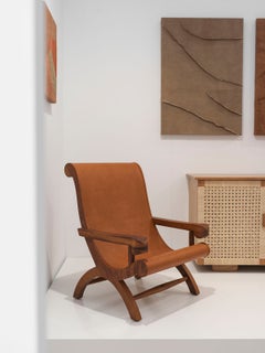 Butaque Armchair, Licensed Reedition, Tropical Hardwood & Tan Leather, IN STOCK
