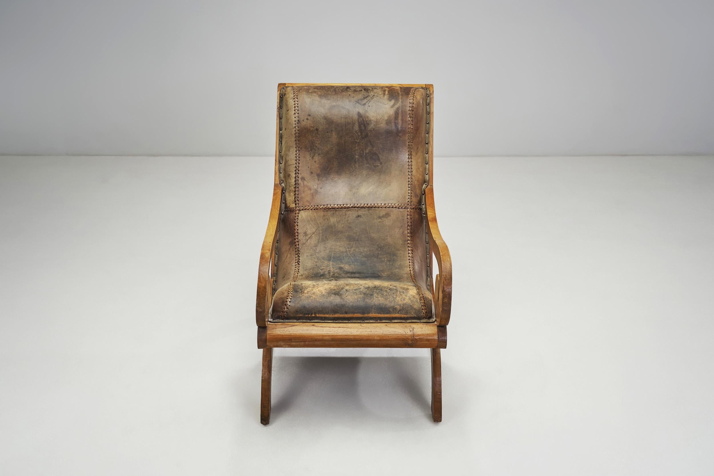 Leather Butaque Colonial Chairs, Indonesia Second Half of the 20th Century For Sale