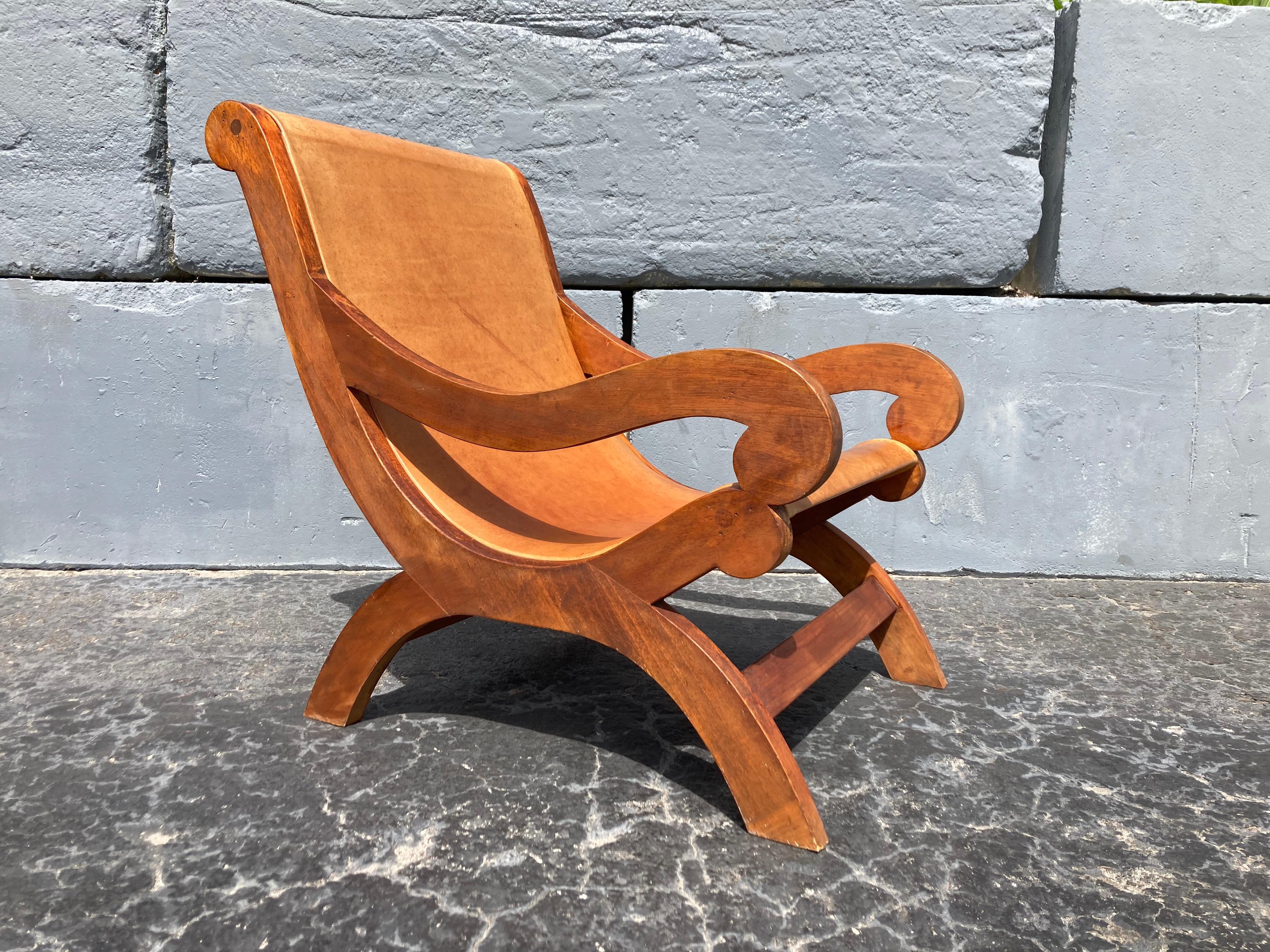 American Butaque Lounge Chair in the Style of Clara Porset, Saddle Leather