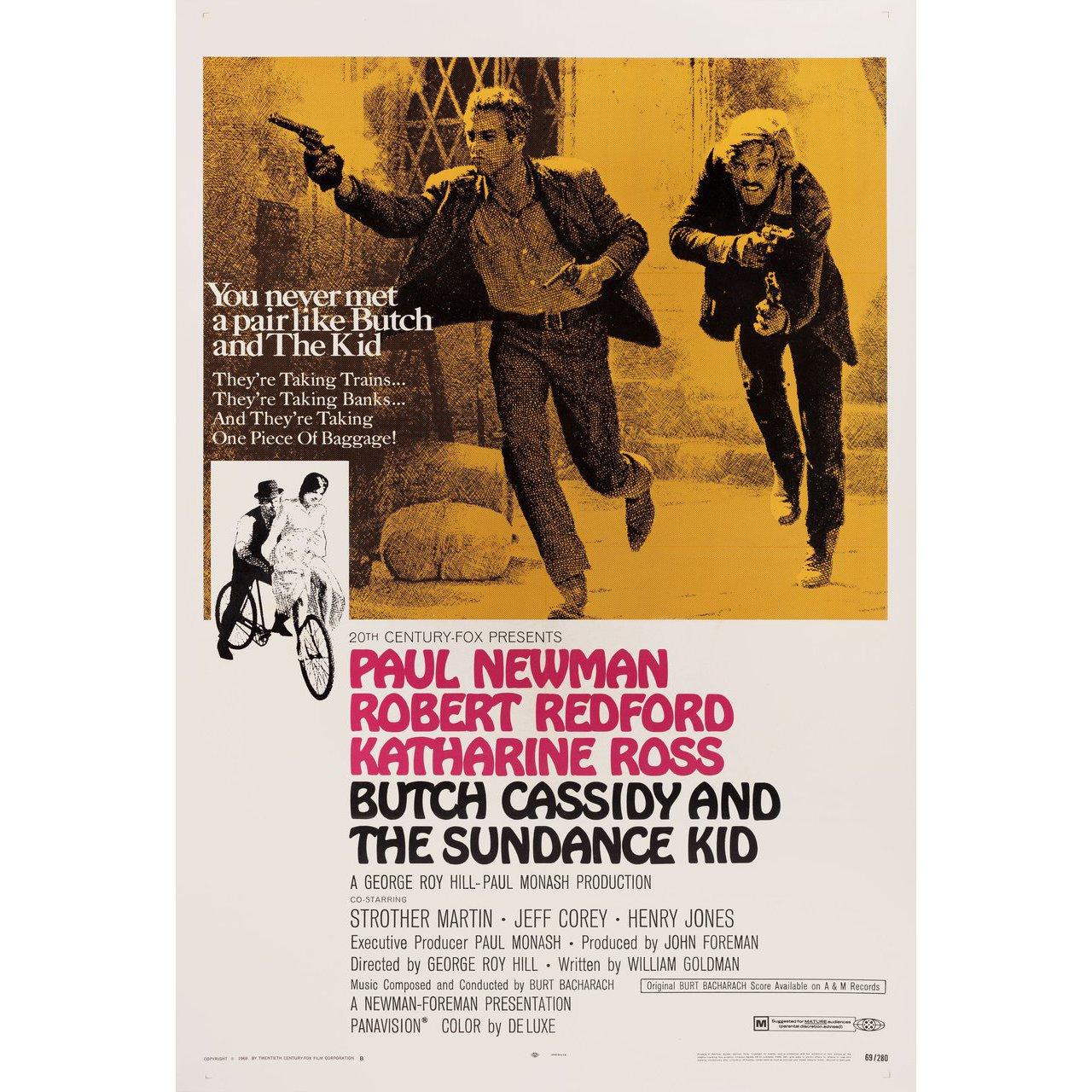Original 1969 U.S. one sheet poster by Tom Beauvais for the film Butch Cassidy and the Sundance Kid directed by George Roy Hill with Paul Newman / Robert Redford / Katharine Ross / Strother Martin. Fine condition, linen-backed. This poster has been