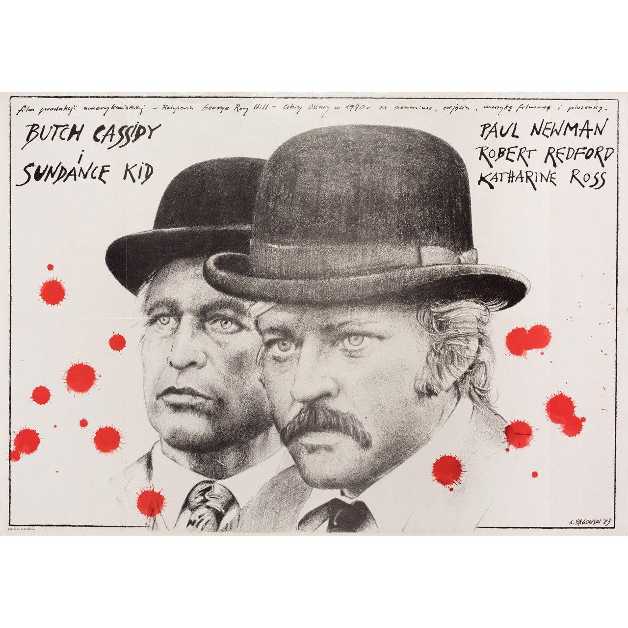 Original 1983 Polish B1 poster by Andrzej Pagowski for the first Polish theatrical release of the 1969 film Butch Cassidy and the Sundance Kid directed by George Roy Hill with Paul Newman / Robert Redford / Katharine Ross / Strother Martin. Very