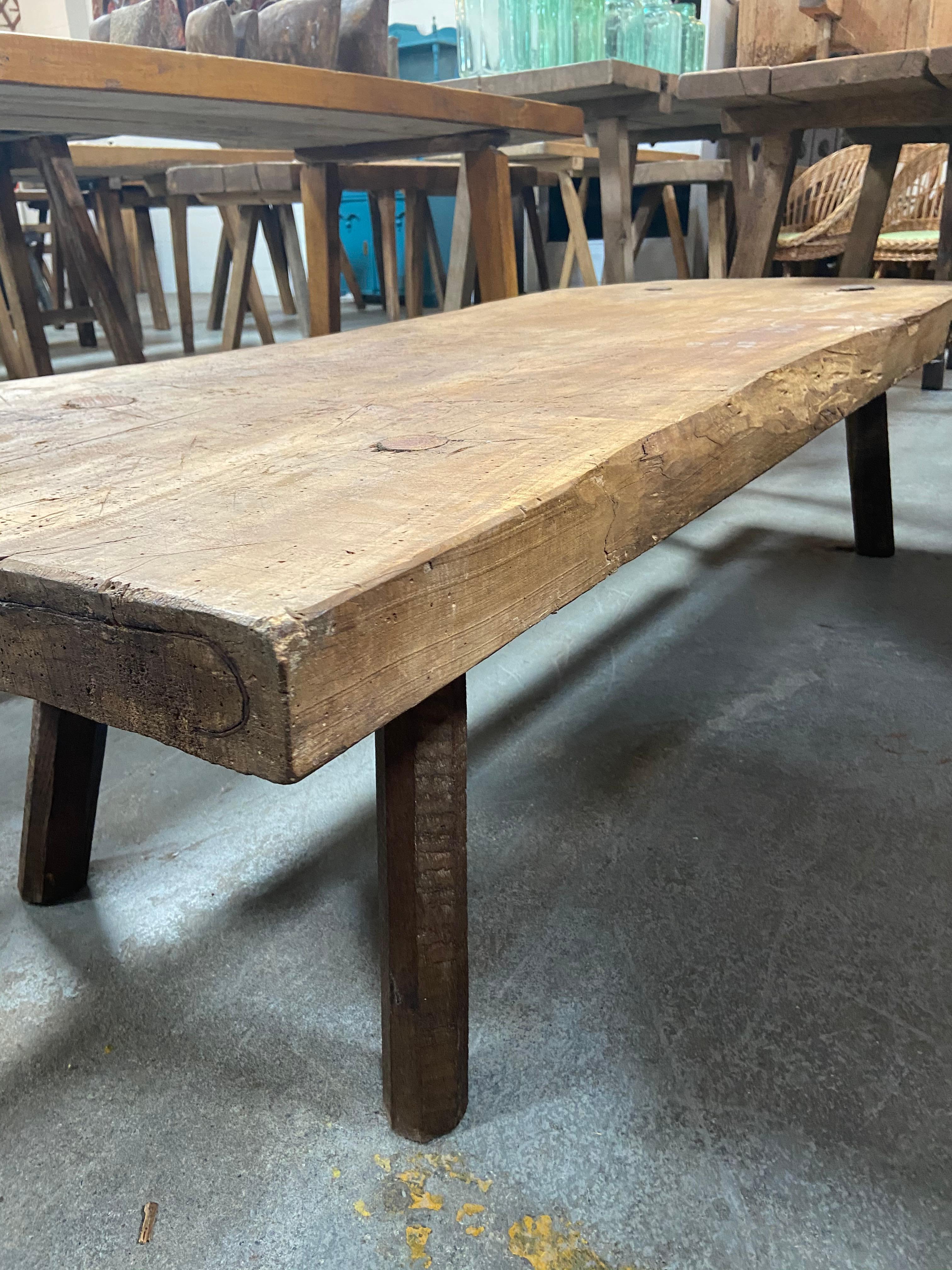Butcher Block Coffee Table In Distressed Condition In Los Angeles, CA