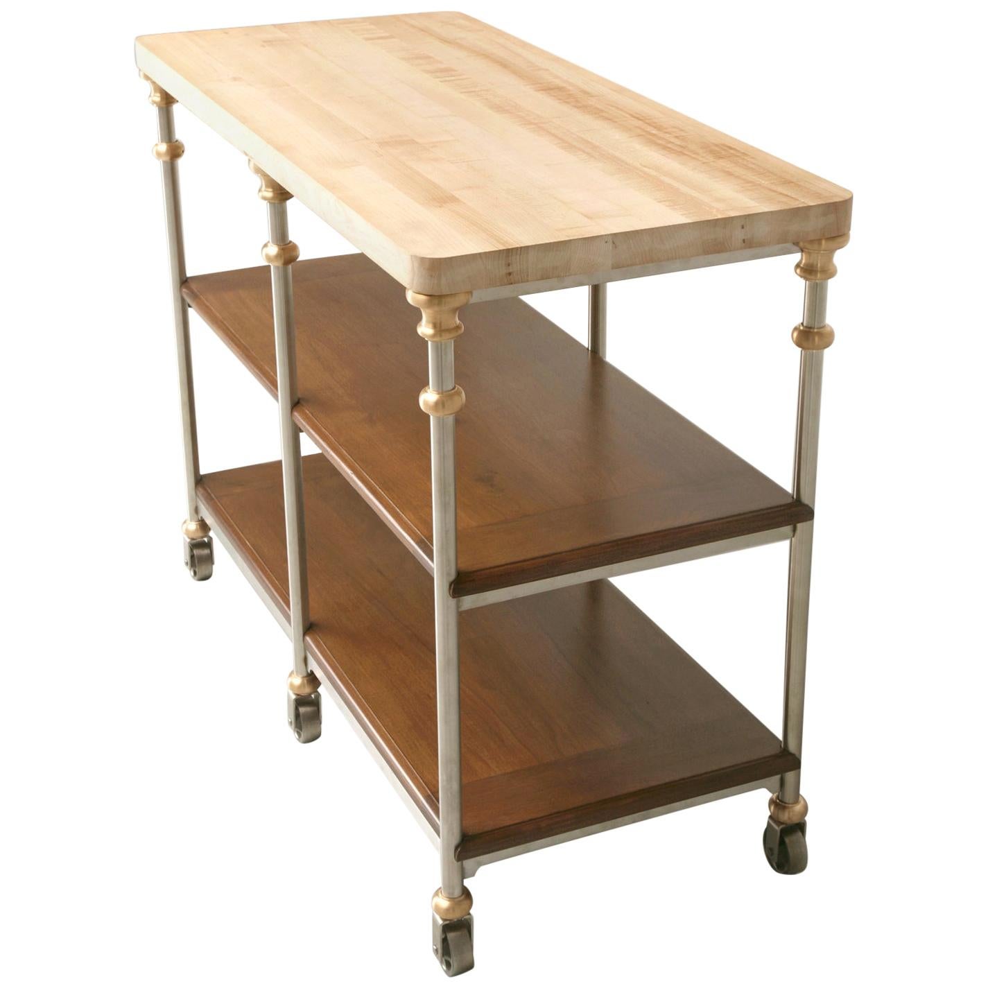 Butcher Block Kitchen Island en acier inoxydable et bronze disponible dans toutes les tailles