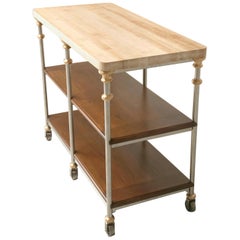 Butcher Block Industrial Inspired Stainless Steel and Bronze Kitchen Island