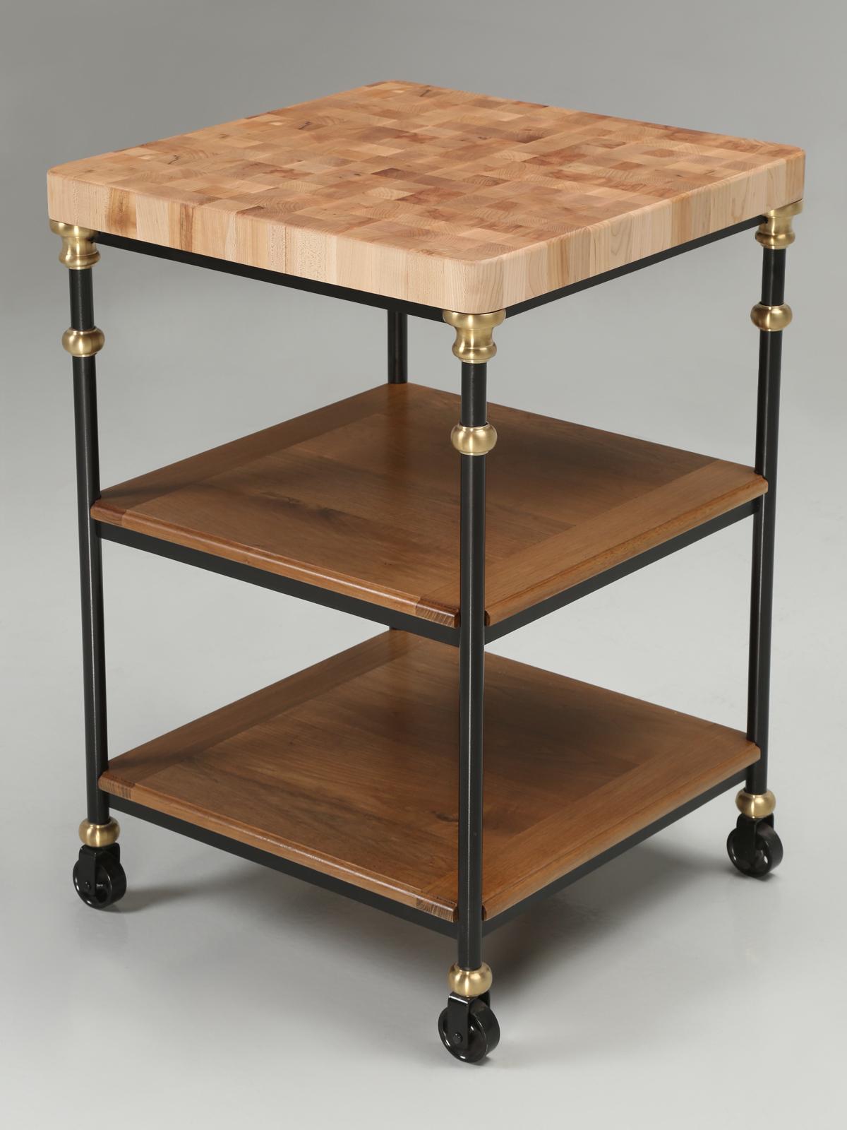 Butcher Block Kitchen Island in Stainless Steel and Bronze Available Any Size For Sale 1