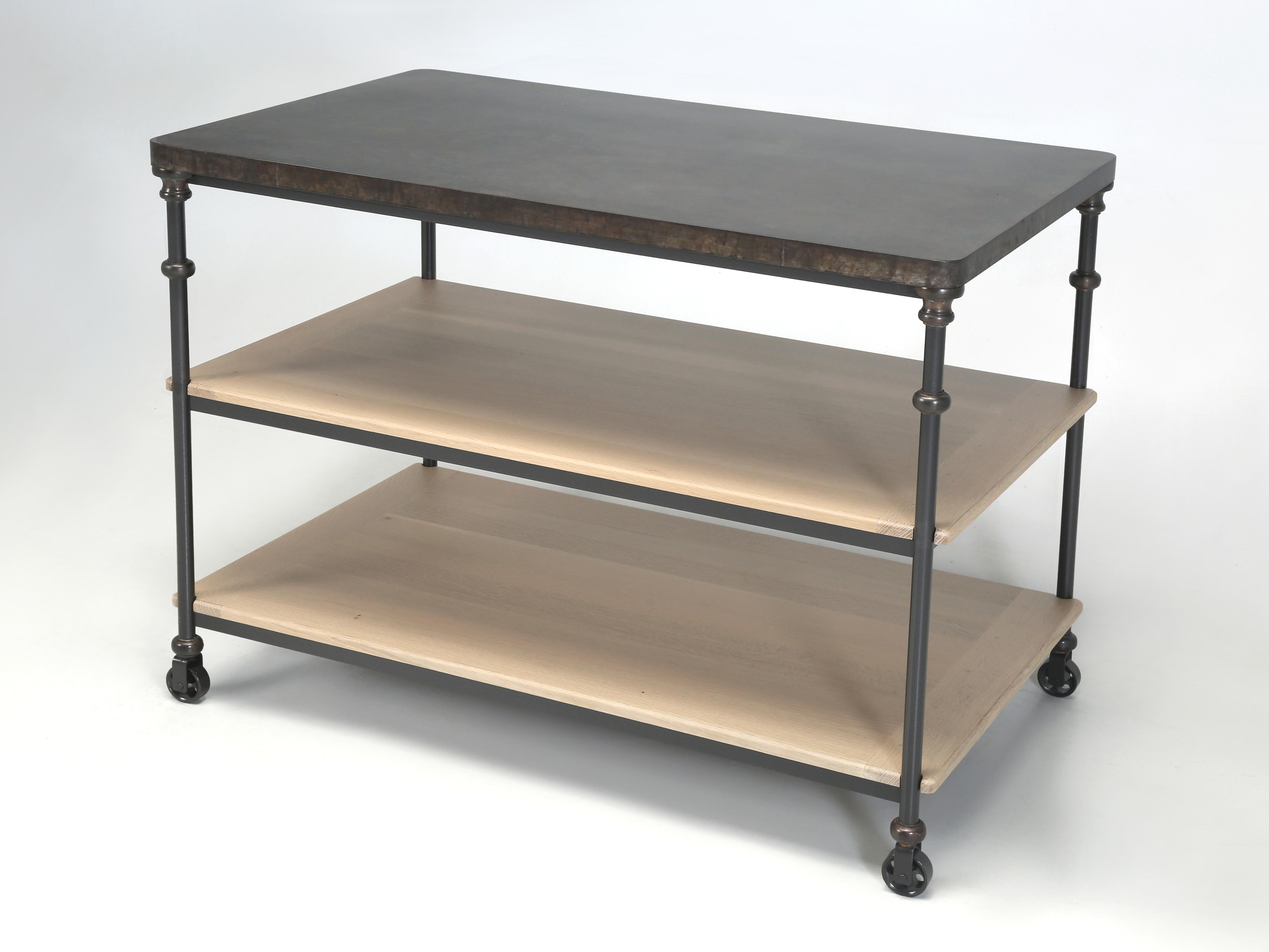 Butcher Block Kitchen Island in Stainless Steel and Bronze Available Any Size For Sale 4