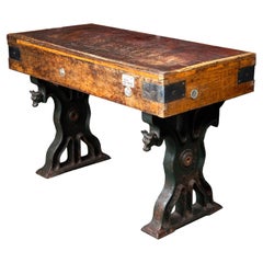Vintage Butcher Block Table with Cast Iron Cow Head Legs