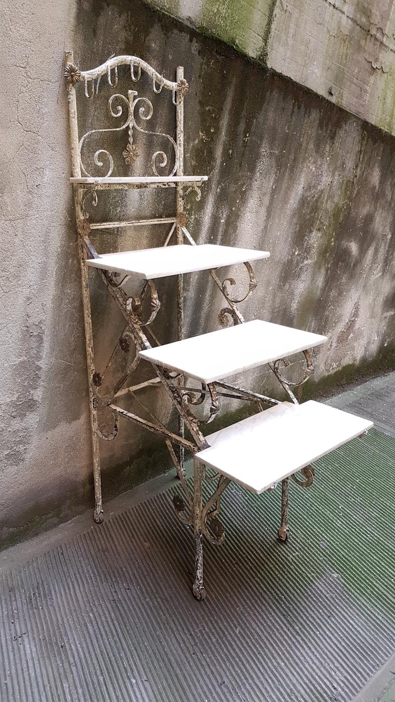 Metal 19th Century French Murble and Wrought Iron Butcher Etagère Display, 1880-1890 For Sale