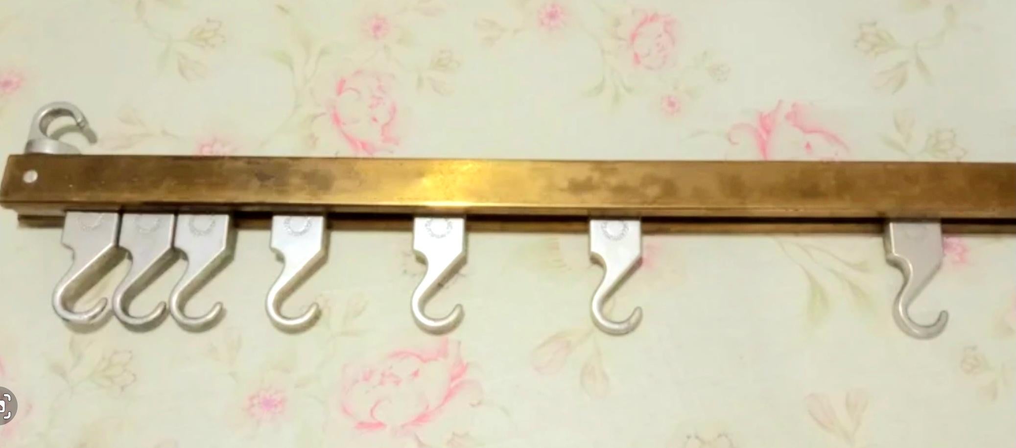 20th Century Butcher Hanger  Brass and Steel Whit 7 Movable Hooks.Industrial  Large Size 92cm