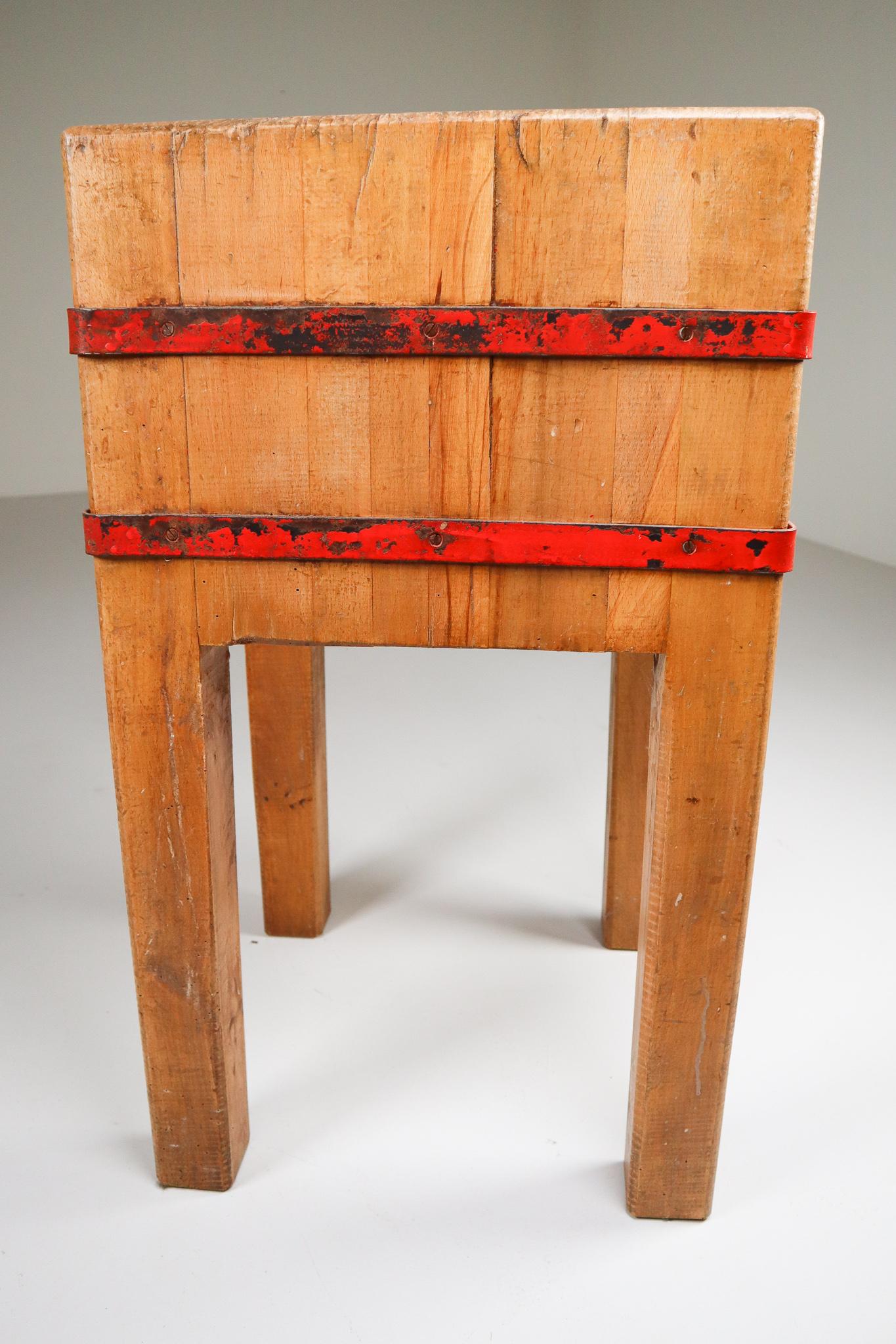 French Provincial Butcher's Chopping Block Table on Stand, France, 1930s
