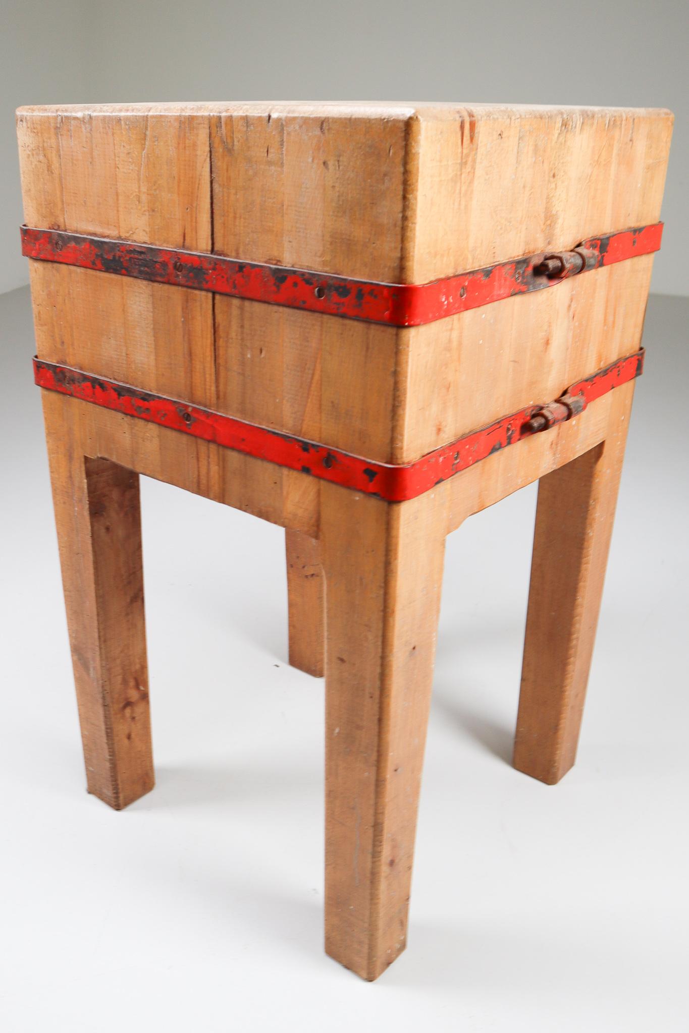 Mid-20th Century Butcher's Chopping Block Table on Stand, France, 1930s
