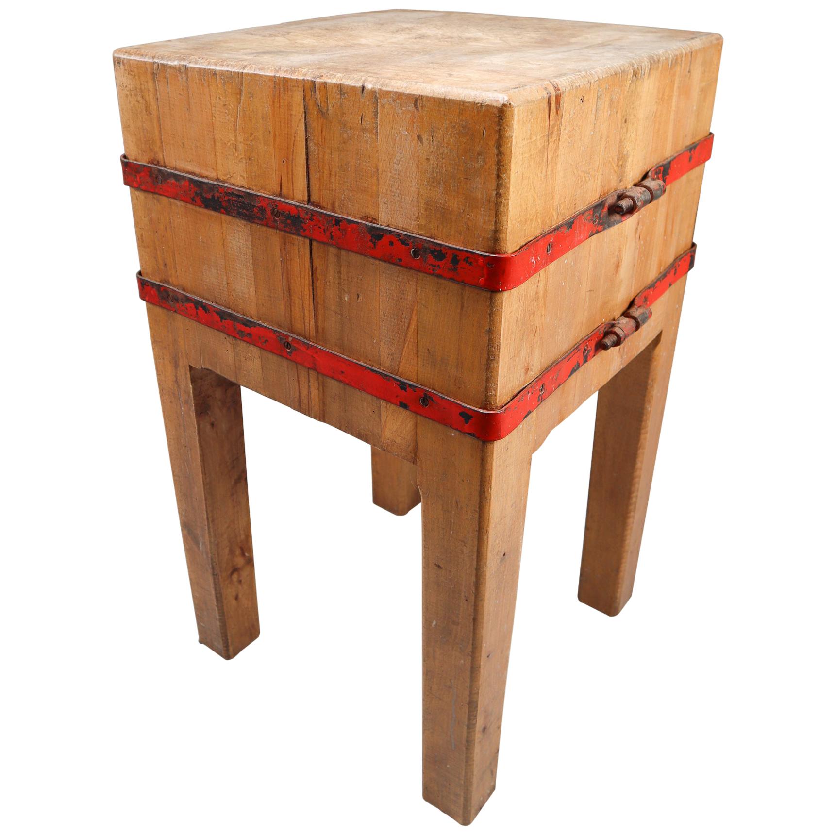 Butcher's Chopping Block Table on Stand, France, 1930s
