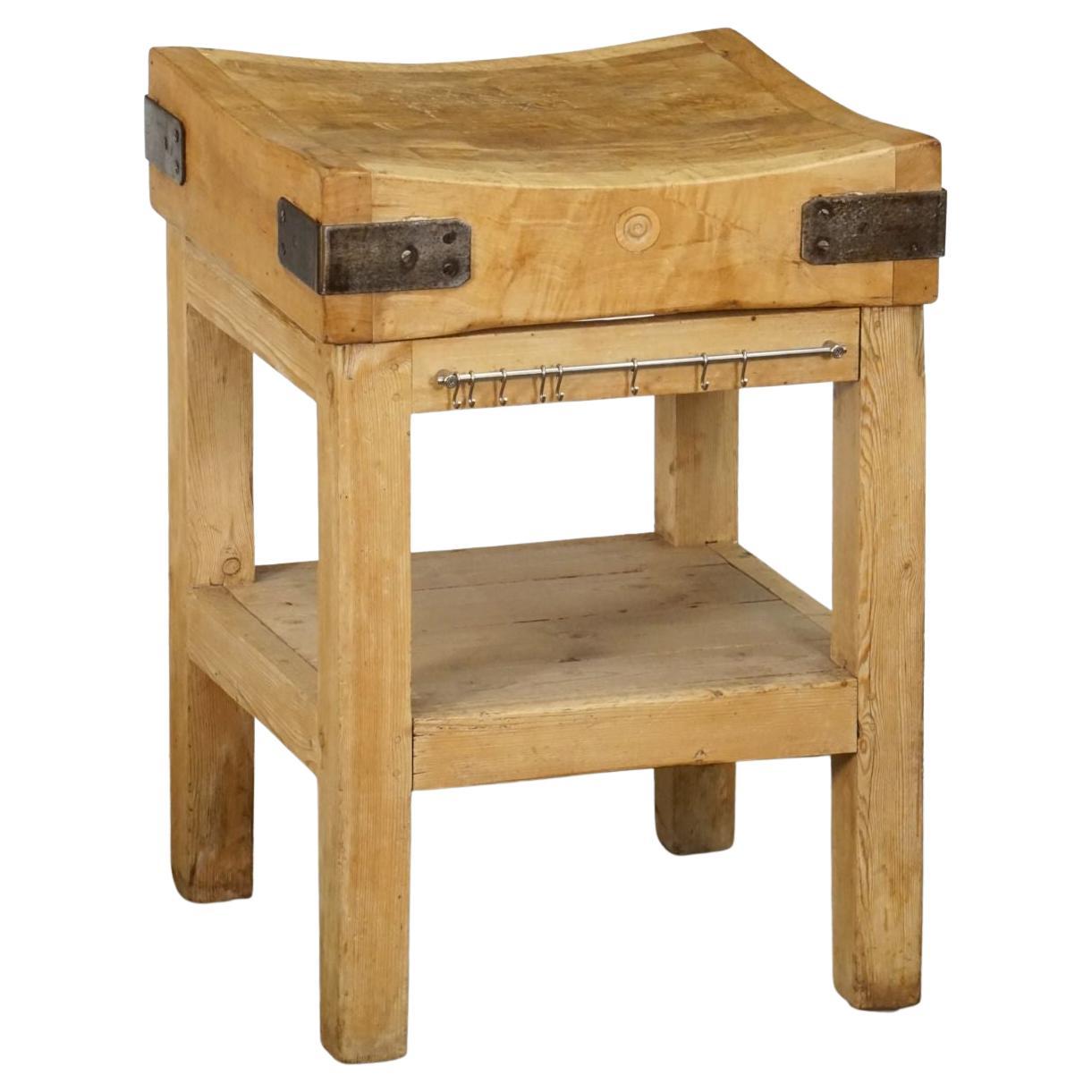 Butcher's Chopping Block Table on Stand from England For Sale