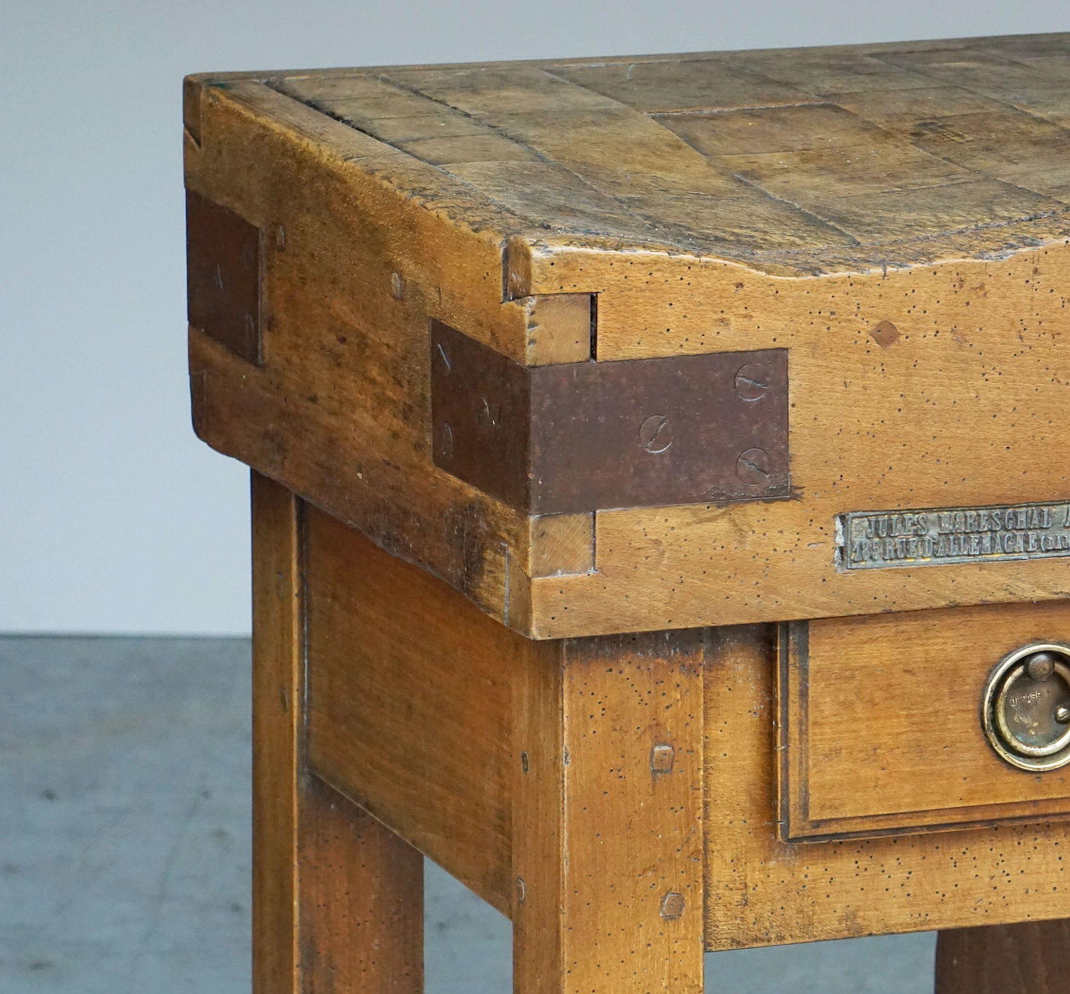 Brass Butcher's Chopping Block Table on Stand from France