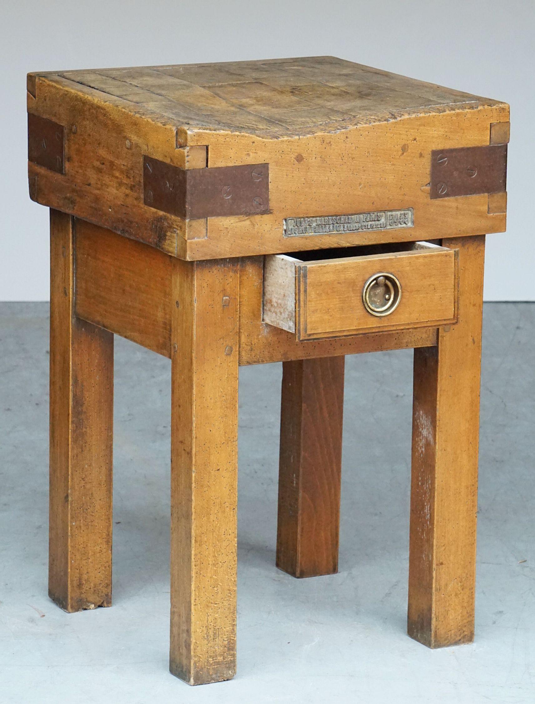 French Butcher's Chopping Block Table on Stand from France