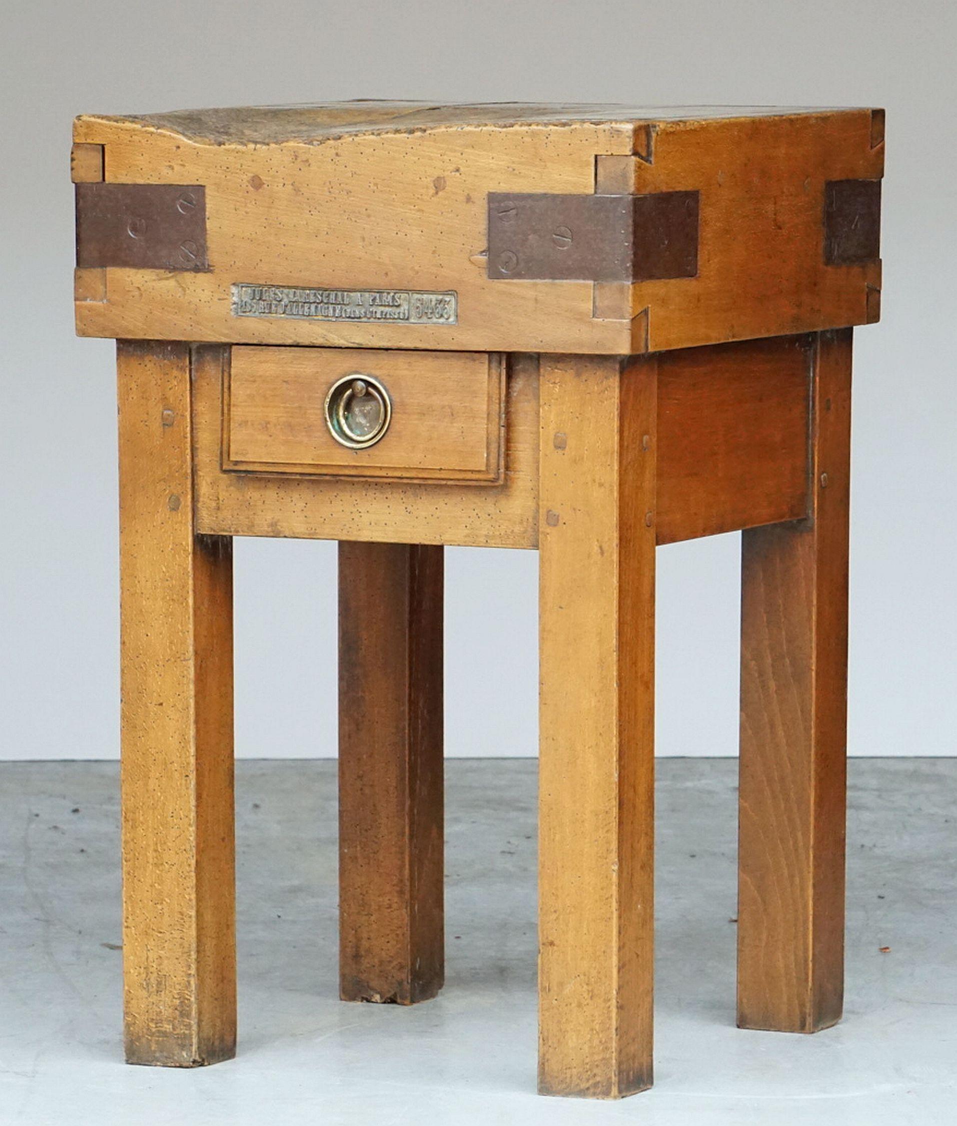 19th Century Butcher's Chopping Block Table on Stand from France
