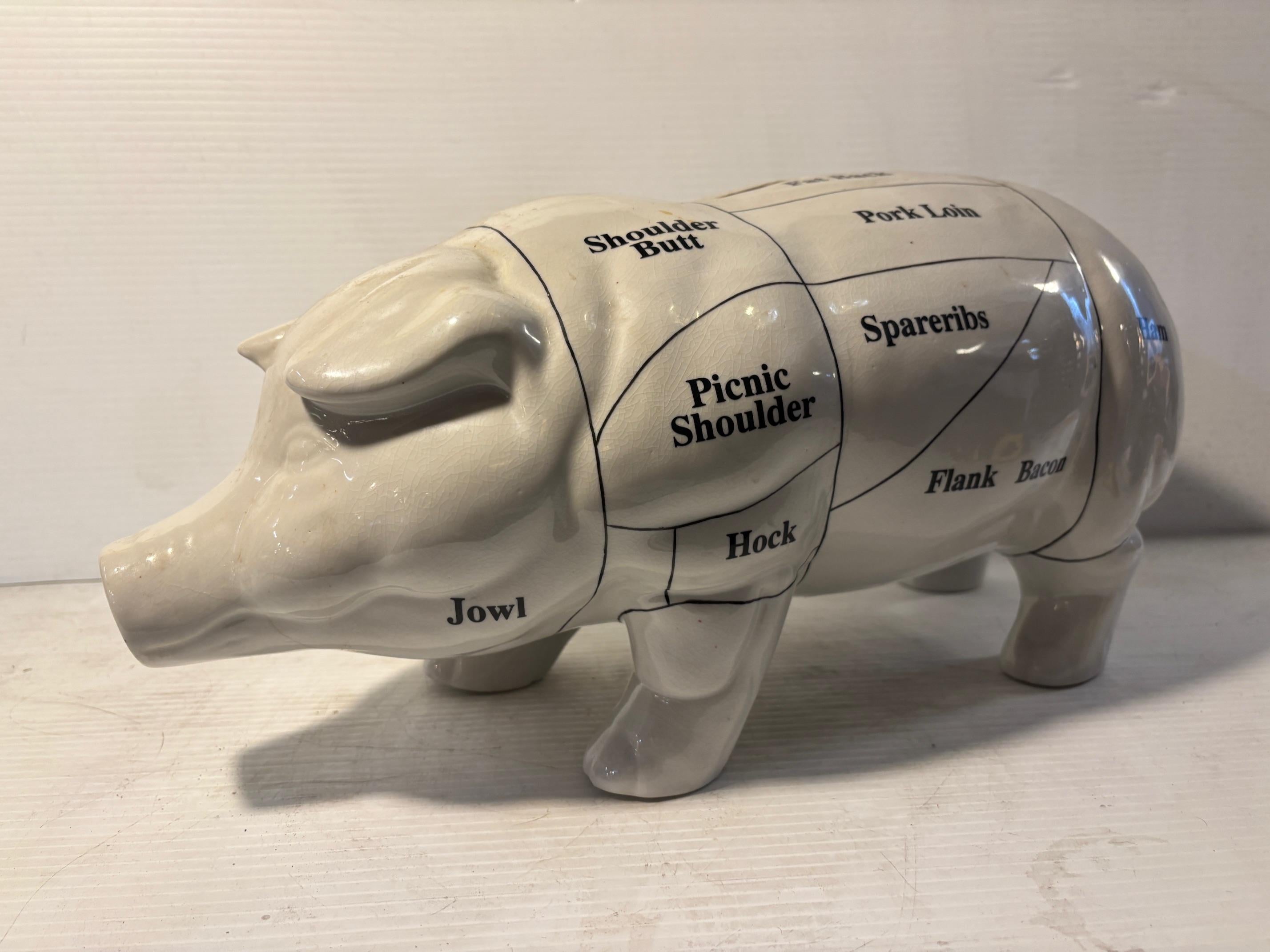 This uniquely humorous piggy bank is the perfect blend of wit and practicality, designed in the shape of a plump, adorable pig. What sets it apart is the quirky butcher's diagram of meat cuts printed across its body. It's an amusing twist on the