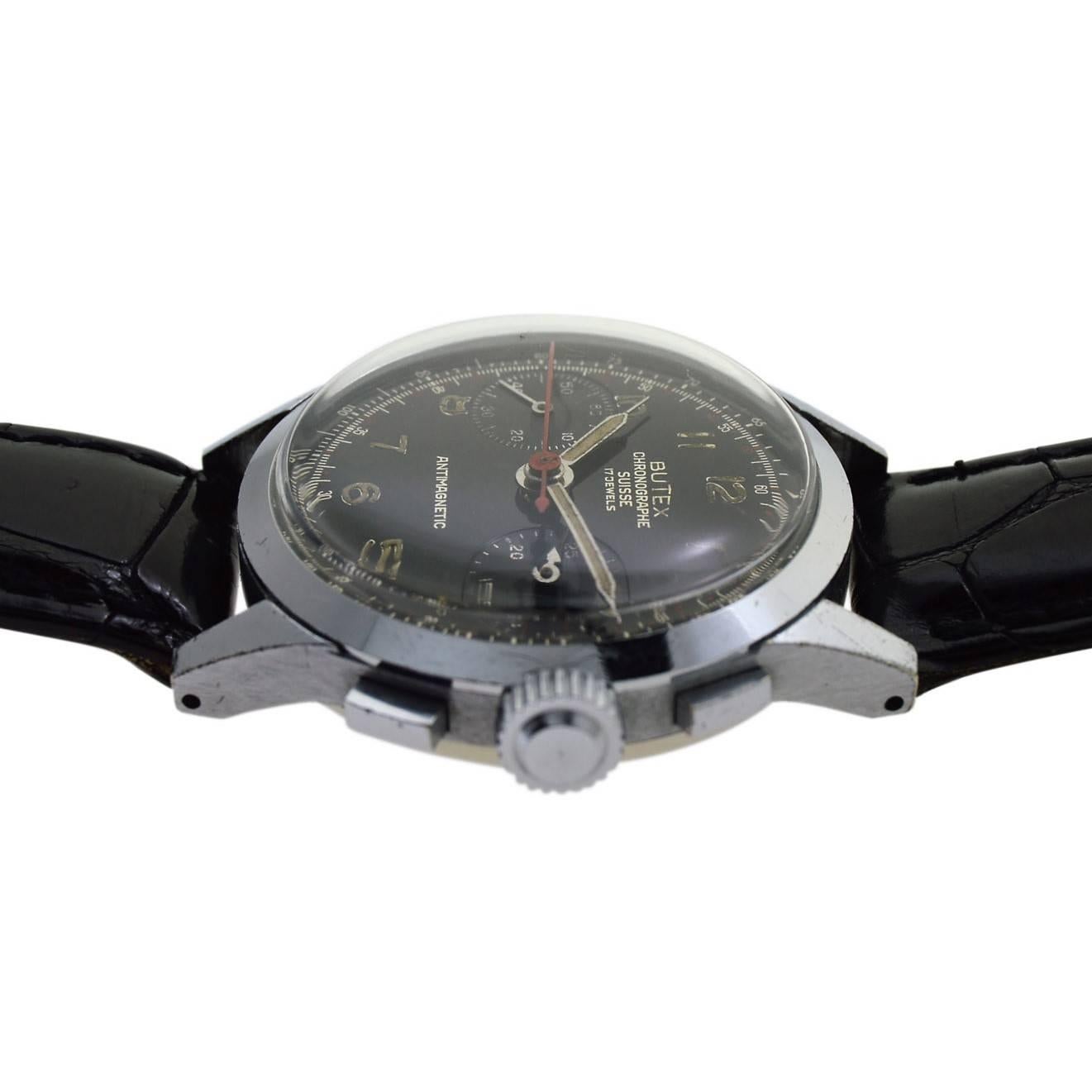 Art déco Butex Montre-bracelet chronographe manuelle à chronographe en acier inoxydable, années 1940 en vente