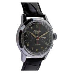 Butex Montre-bracelet chronographe manuelle à chronographe en acier inoxydable, années 1940