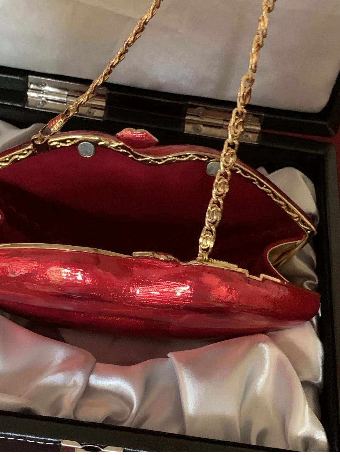 Butler And Wilson Red Lips Enamel Clutch Bag For Sale 6