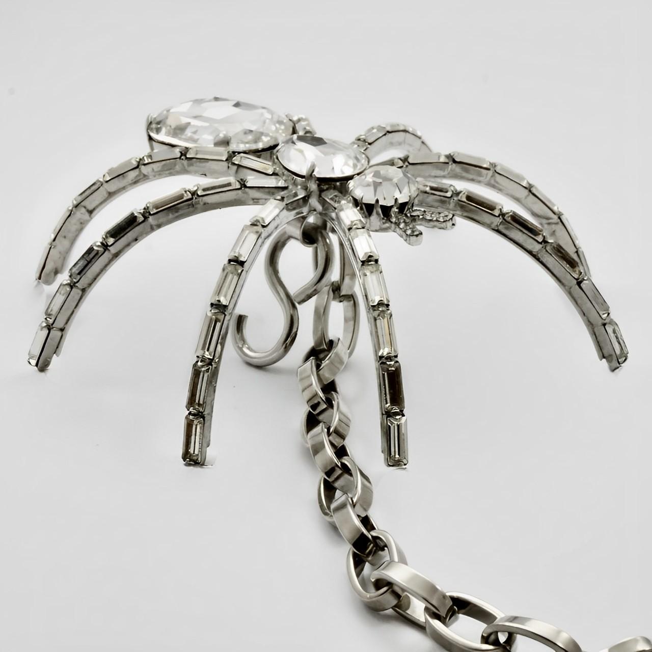 Butler and Wilson Silver Tone and Crystal Large Spider Chain Belt circa 1980s For Sale 3
