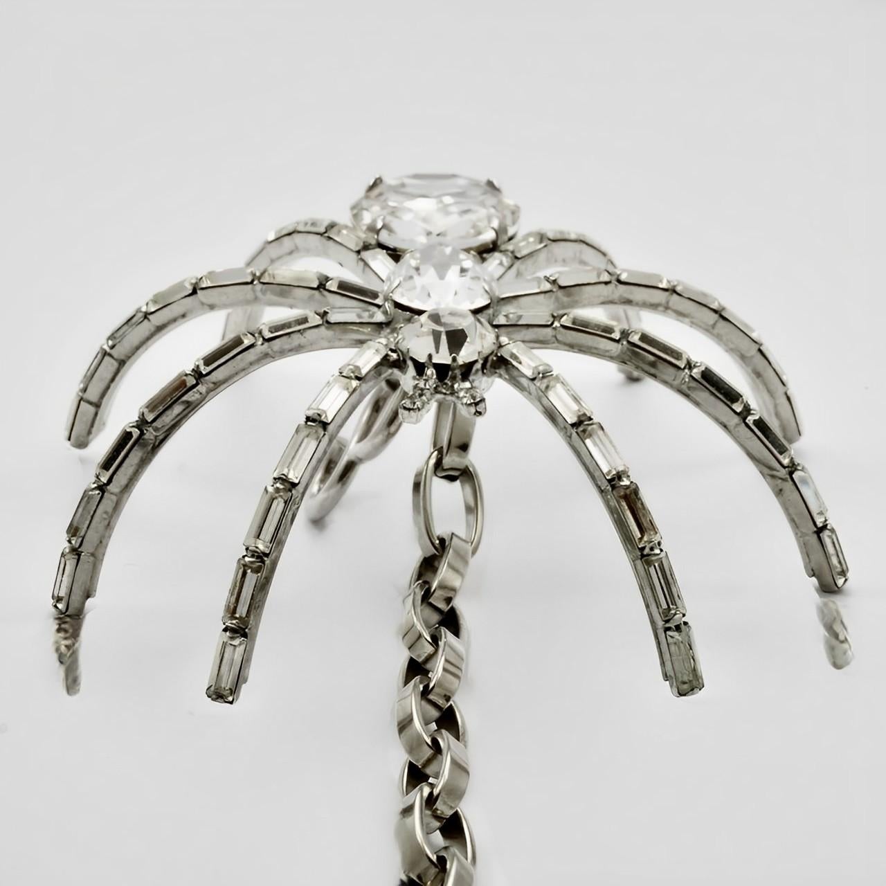 Butler and Wilson Silver Tone and Crystal Large Spider Chain Belt circa 1980s For Sale 4
