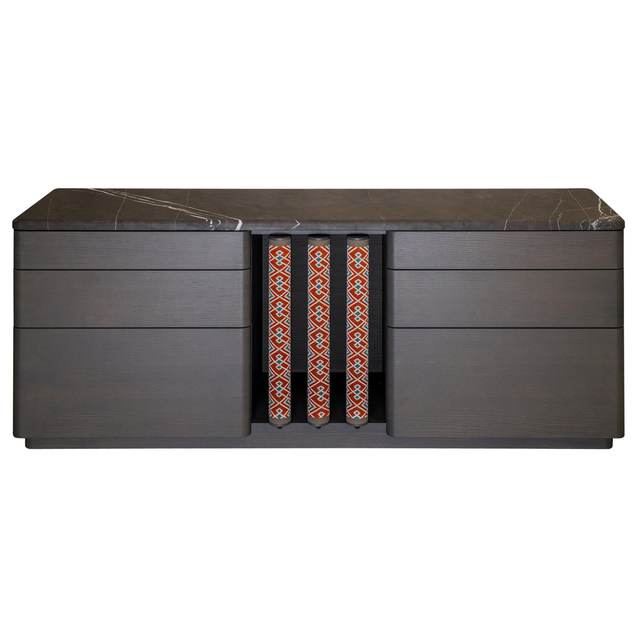 Contemporary credenza of oak, leather and marble from the SoShiro Pok collection For Sale