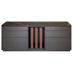 Contemporary credenza of oak, leather and marble from the SoShiro Pok collection
