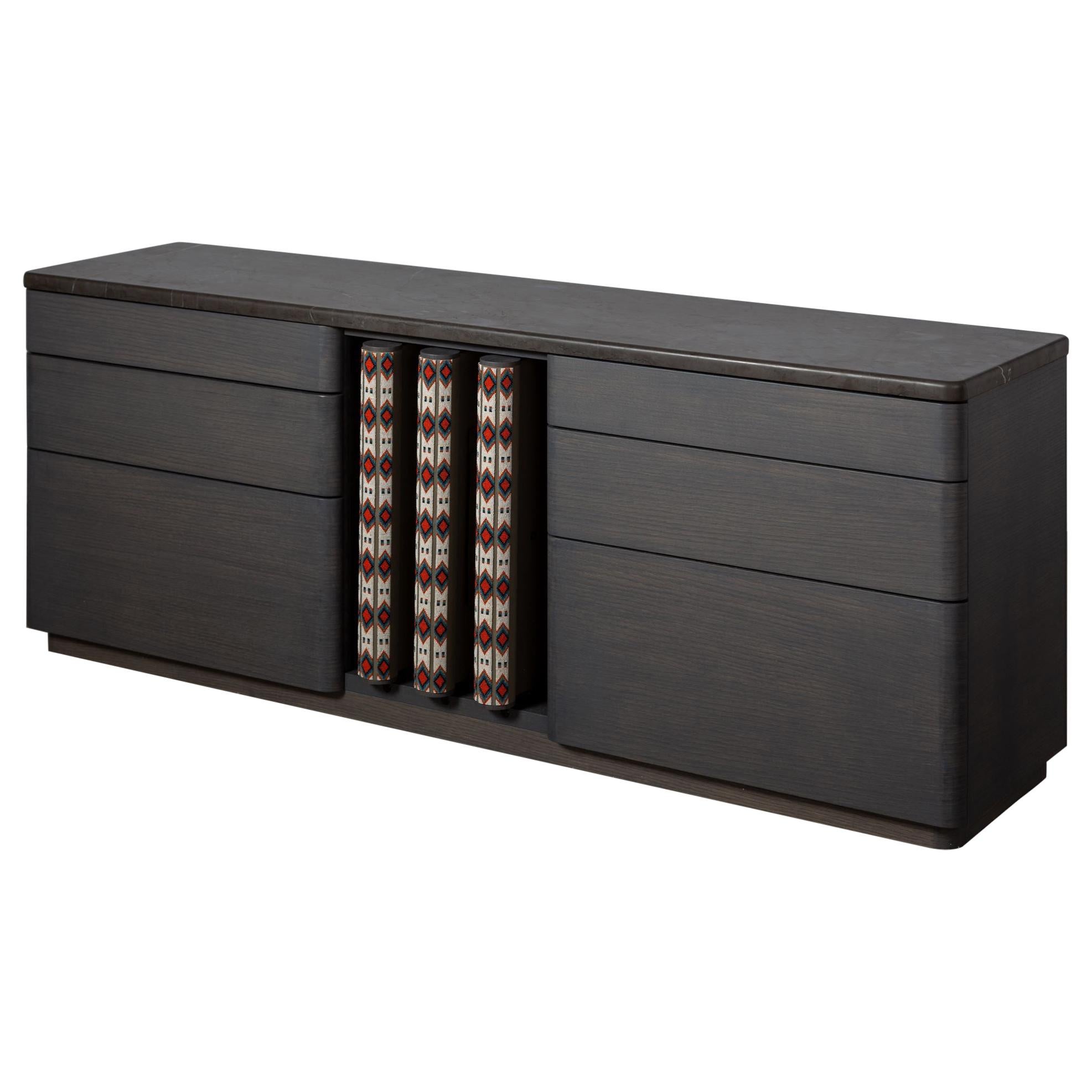 Contemporary credenza of oak, leather and marble from the SoShiro Pok collection For Sale