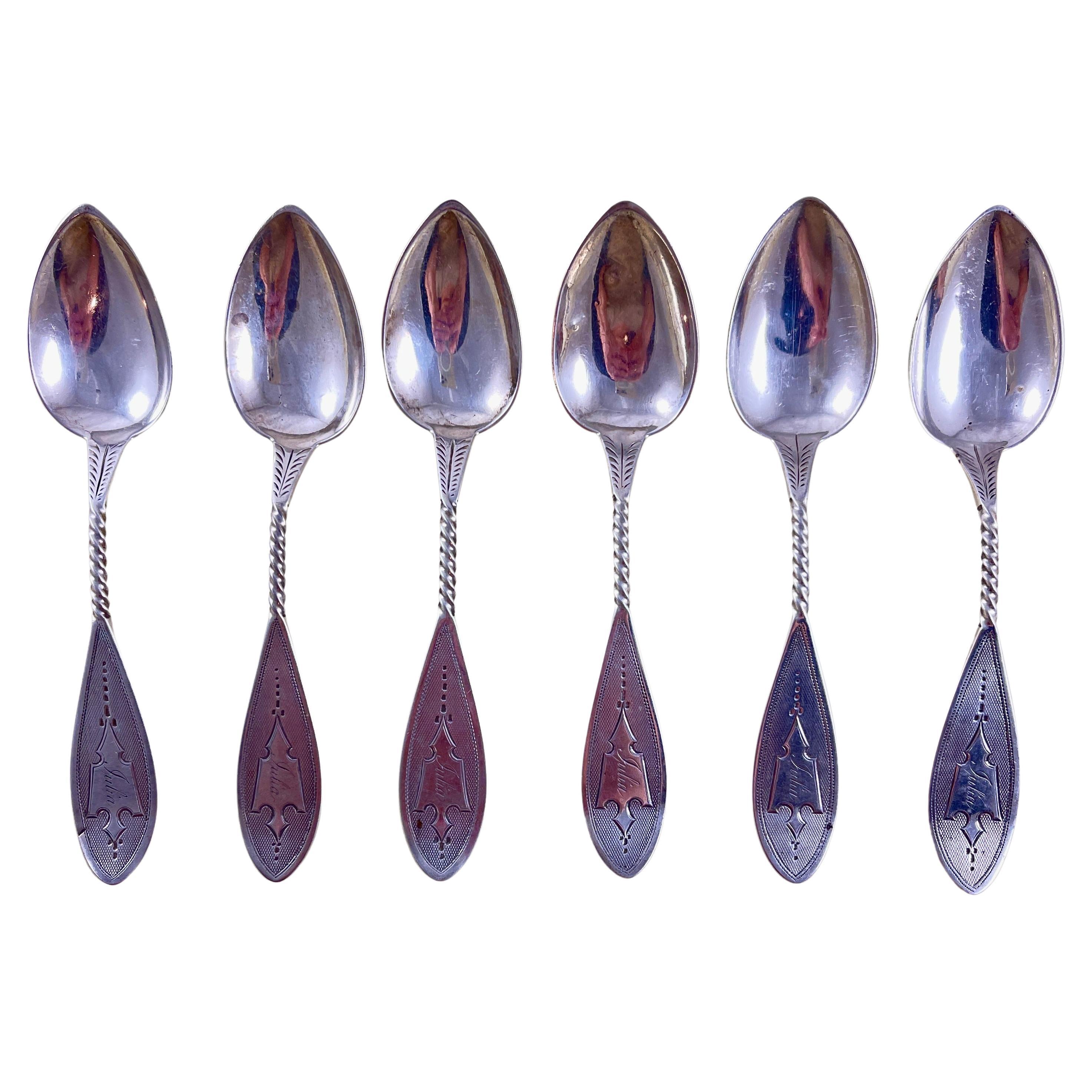 Butler & McCarty Coin Silver Granville Teaspoons, set of six For Sale 3