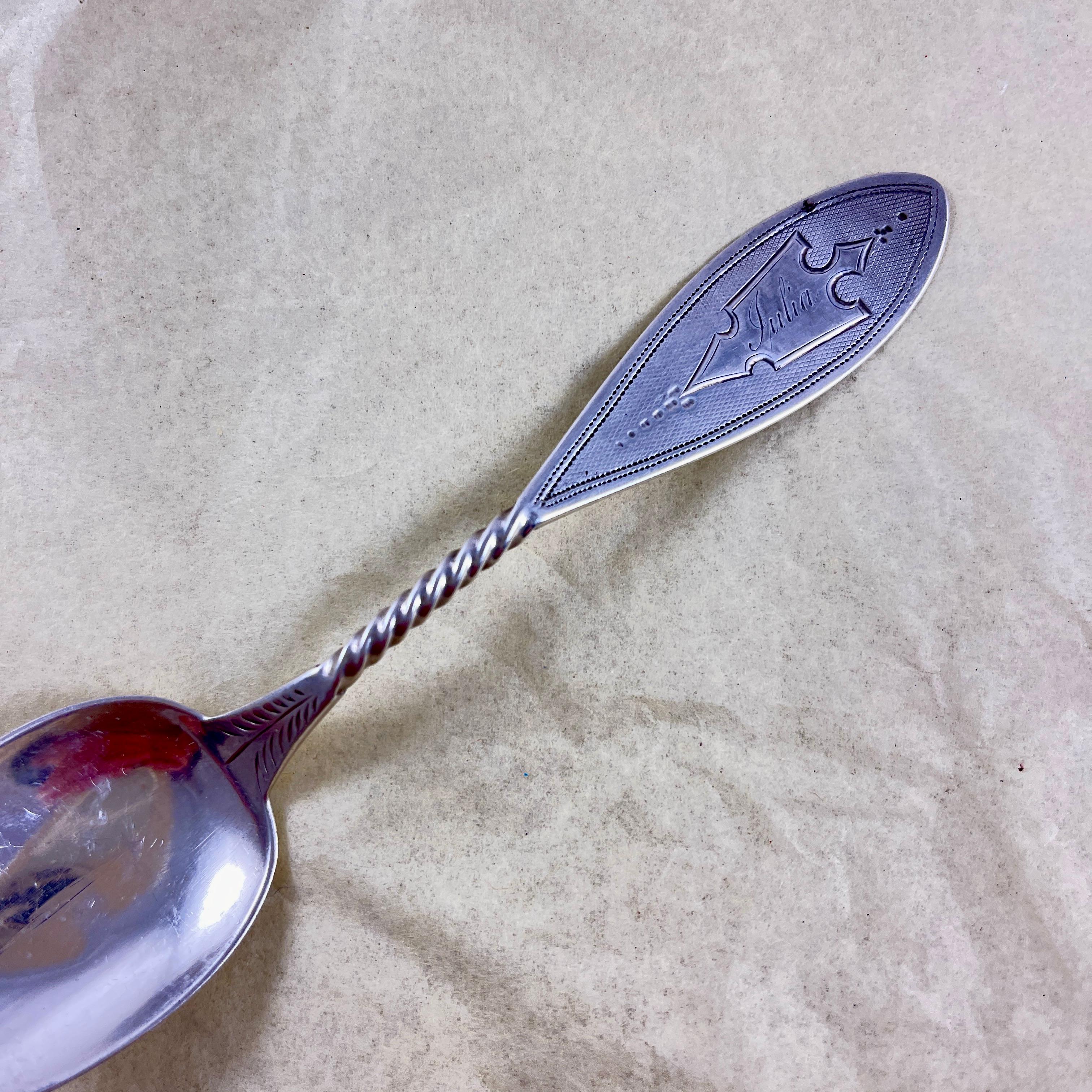 Hand-Crafted Butler & McCarty Coin Silver Granville Teaspoons, set of six For Sale