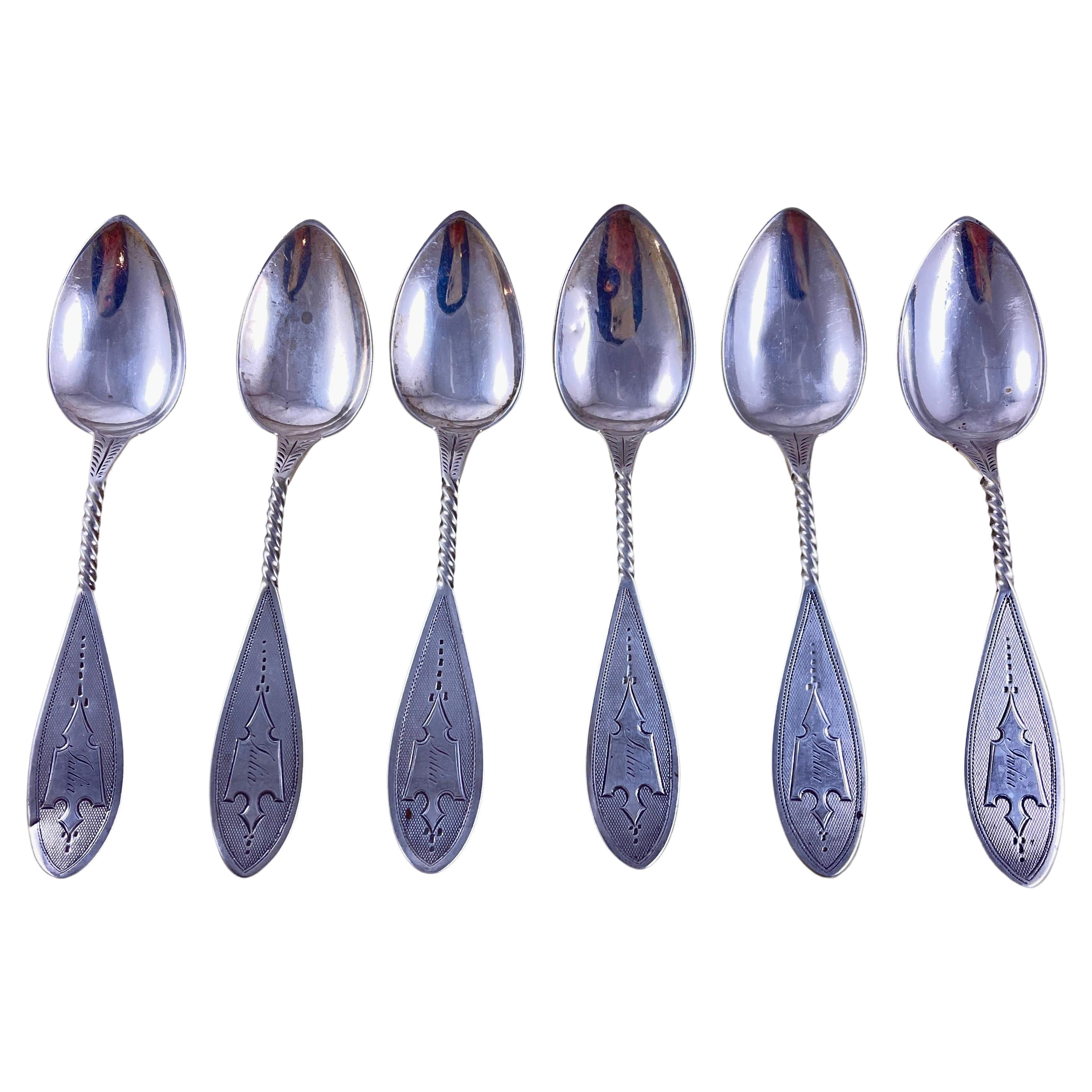 Butler & McCarty Coin Silver Granville Teaspoons, set of six For Sale