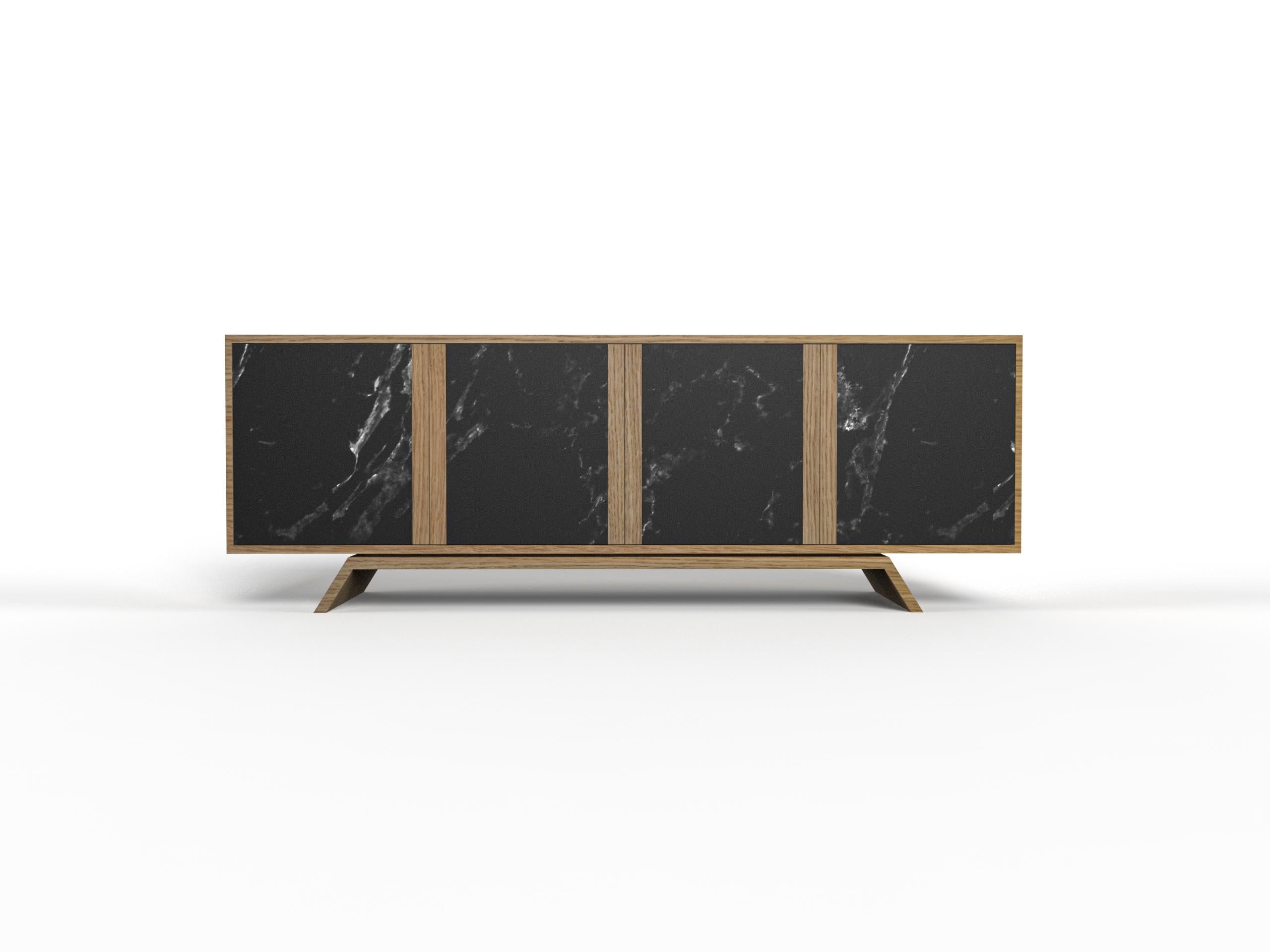 Modern Butler Sideboard - Oak +  Nero Marquina - 200cm For Sale