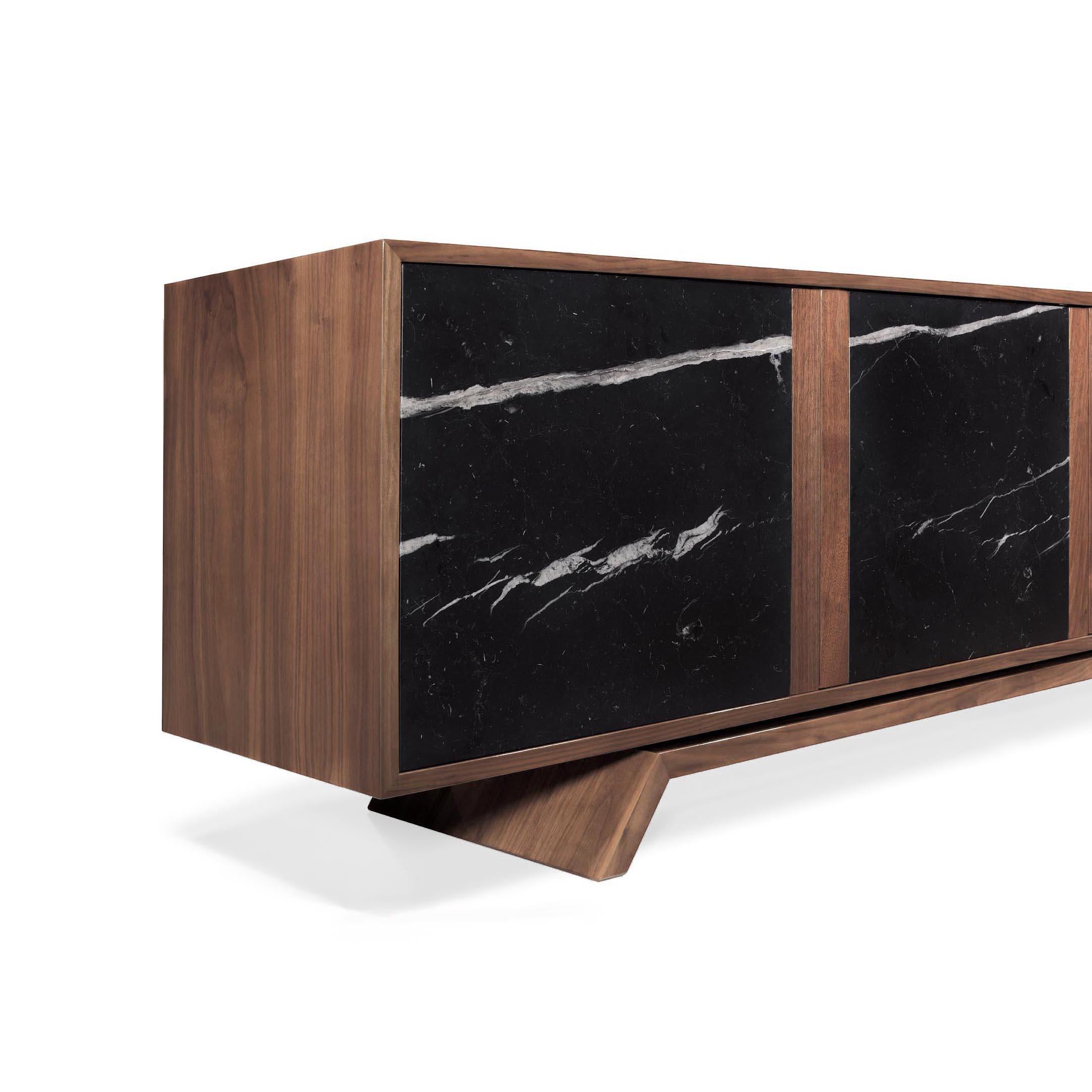 Marble Butler Sideboard - Oak +  Nero Marquina - 200cm For Sale