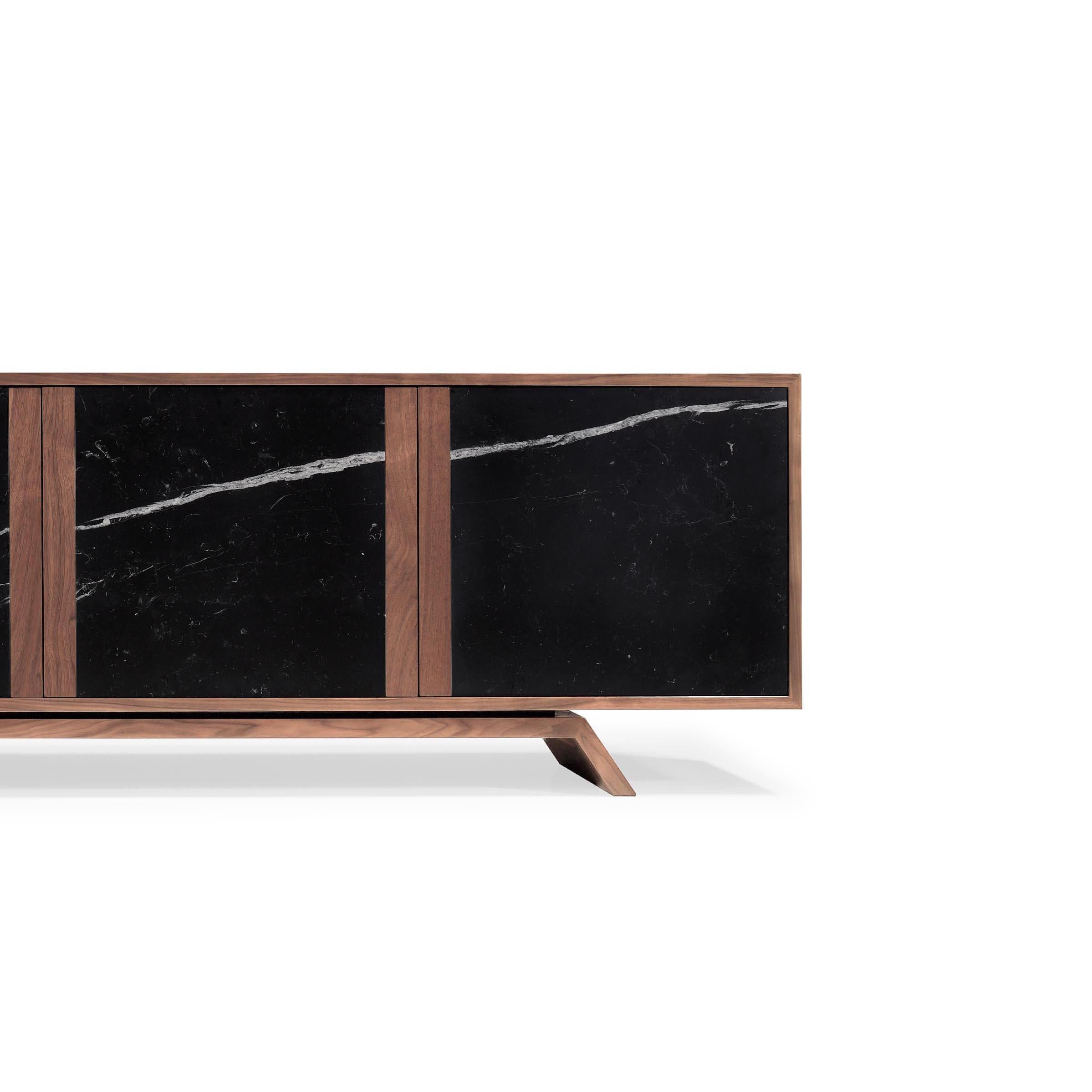 Modern Butler Sideboard - Walnut  + Carrara Marble - 200cm For Sale